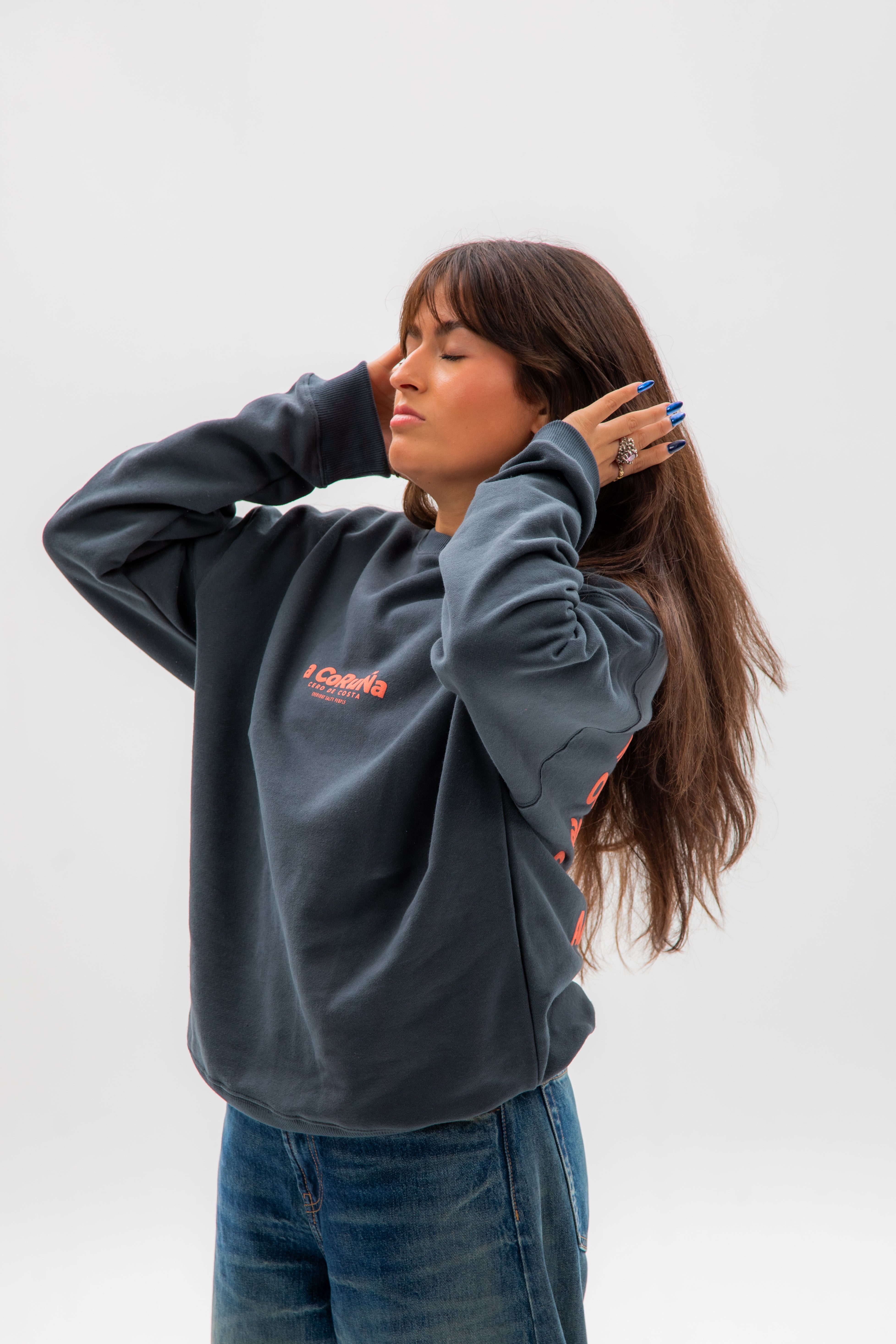 SUDADERA ANTRACITA/NARANJA 