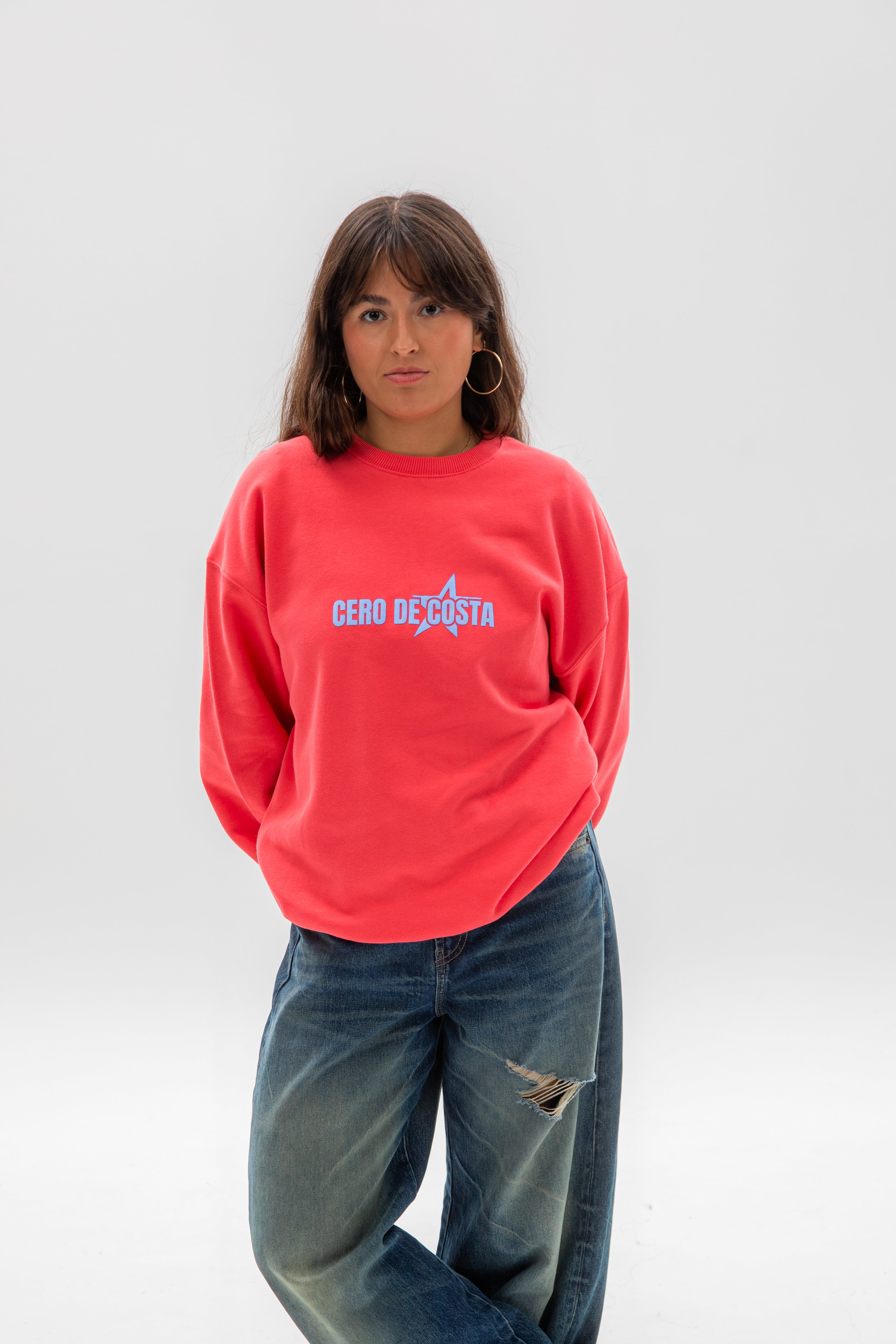 SUDADERA FUCSIA/CELESTE "PLAYAS SURF ESTRELLAS"