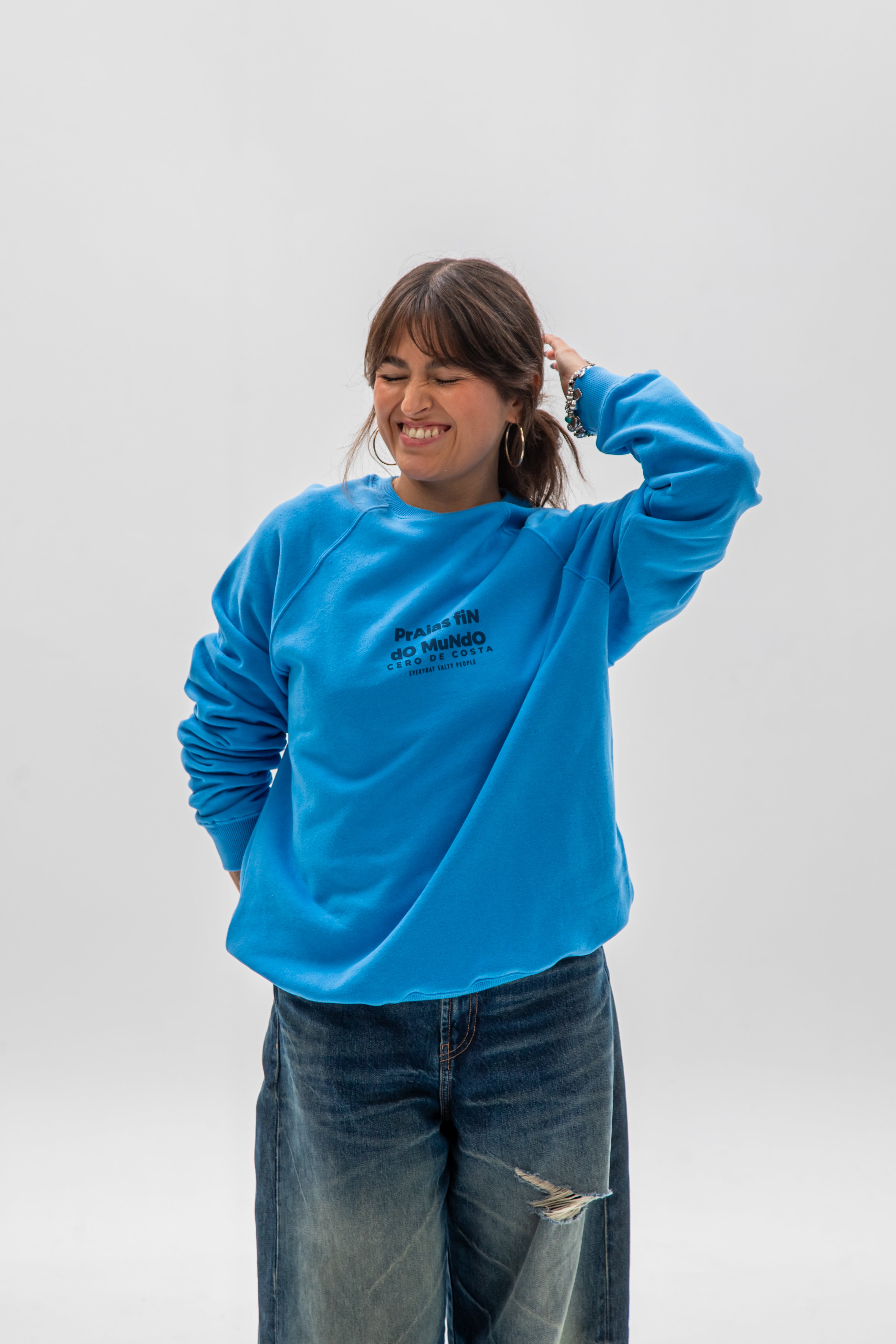 SUDADERA AZUL TIZA/MARINO "FIN DO MUNDO"