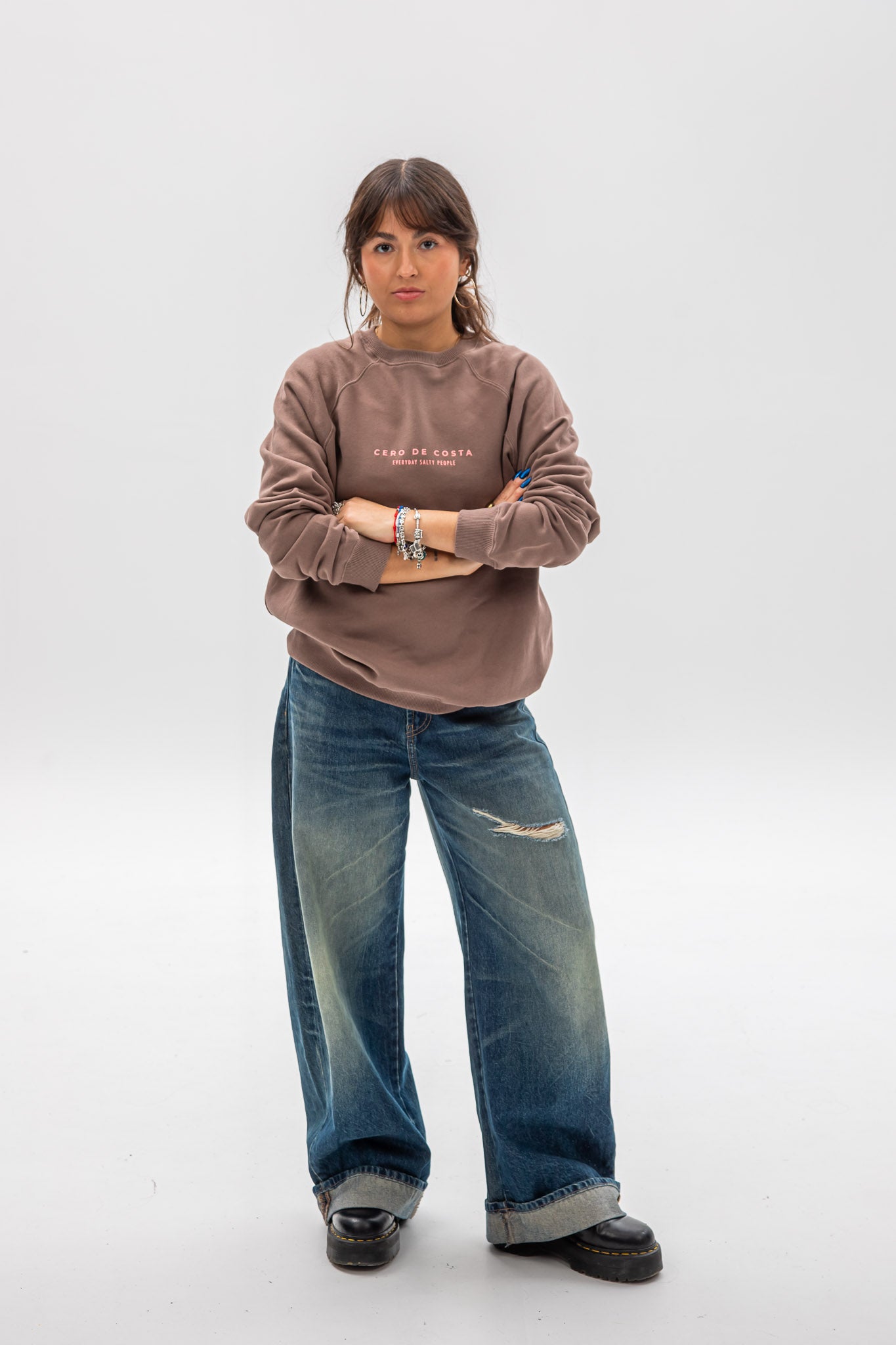 SUDADERA MARRÓN/ROSA "PLAYAS RAZO"