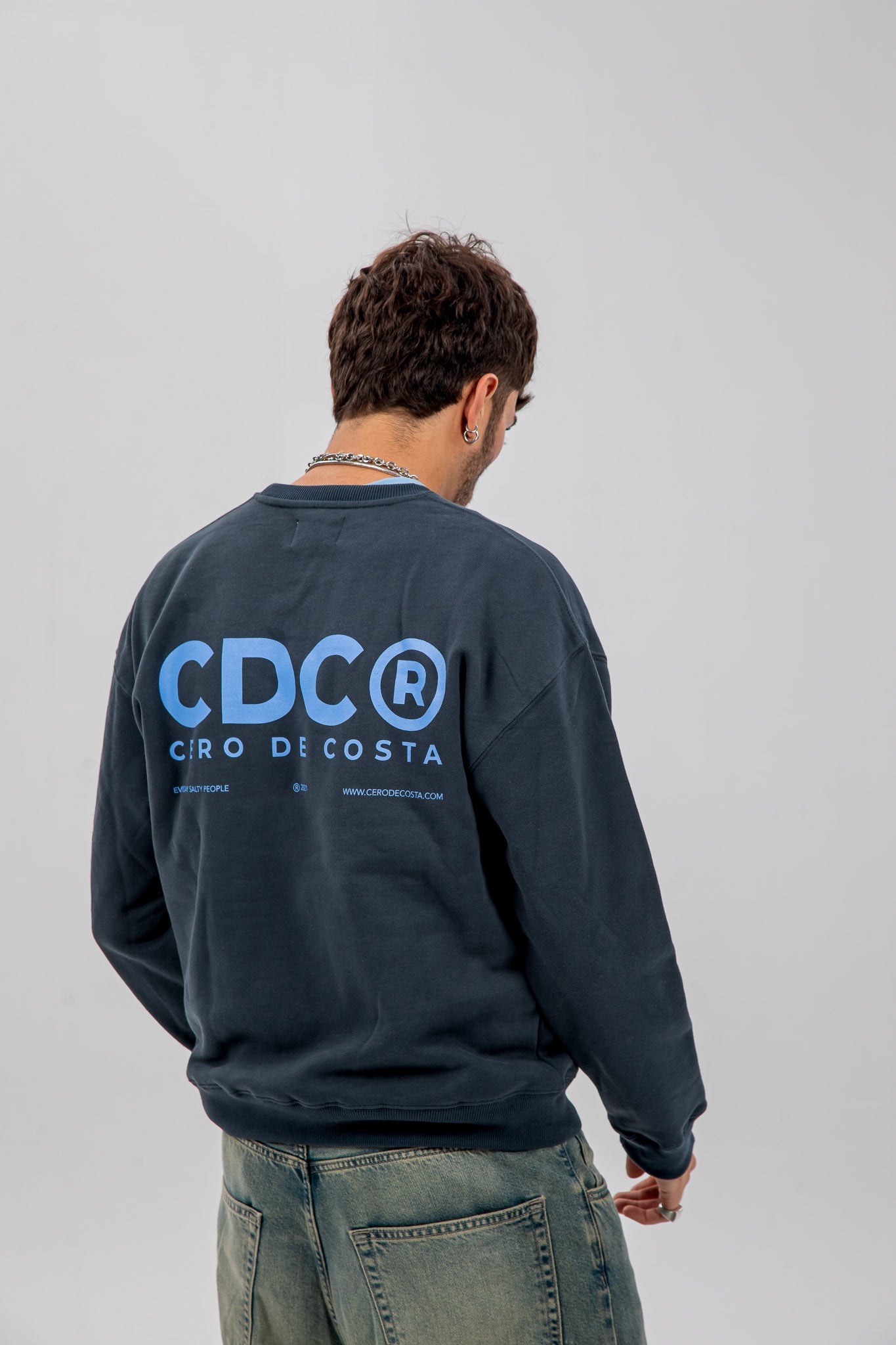 ANTHRACITE/BLUE "CDC LARGE" LOGO SWEATSHIRT