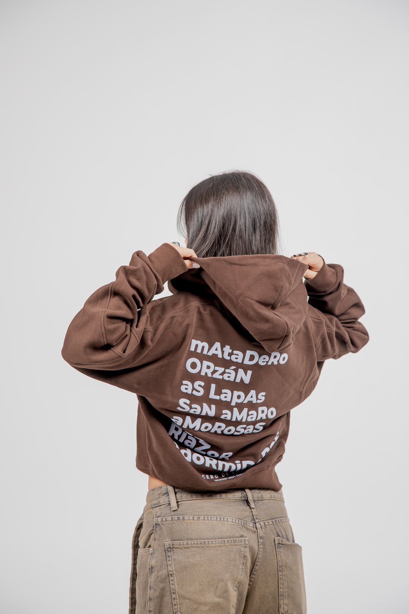 SUDADERA MARRÓN/CELESTE "A CORUÑA" CREMALLERA CORTA