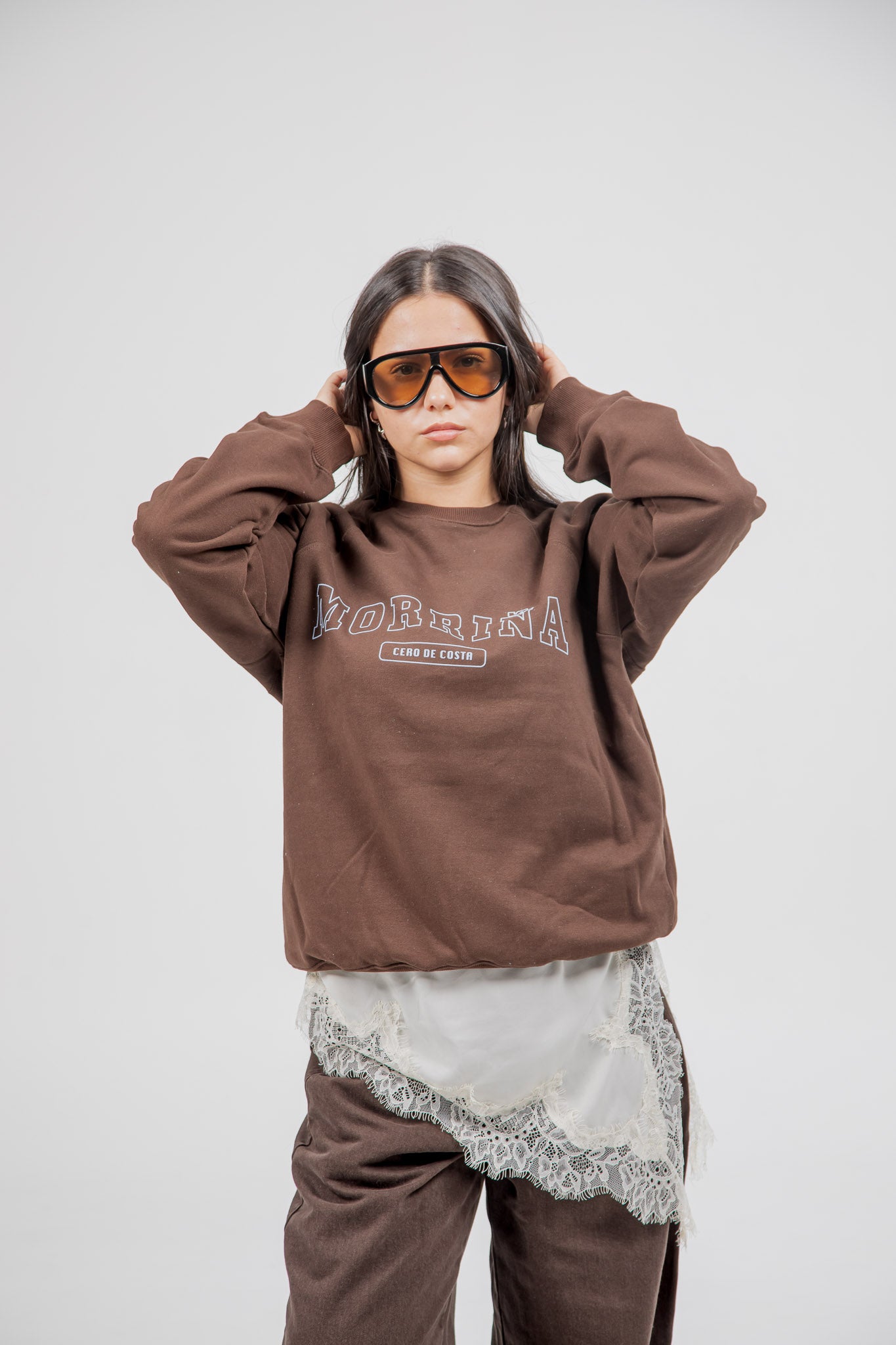 SUDADERA MARRÓN/CELESTE "MORRIÑA"