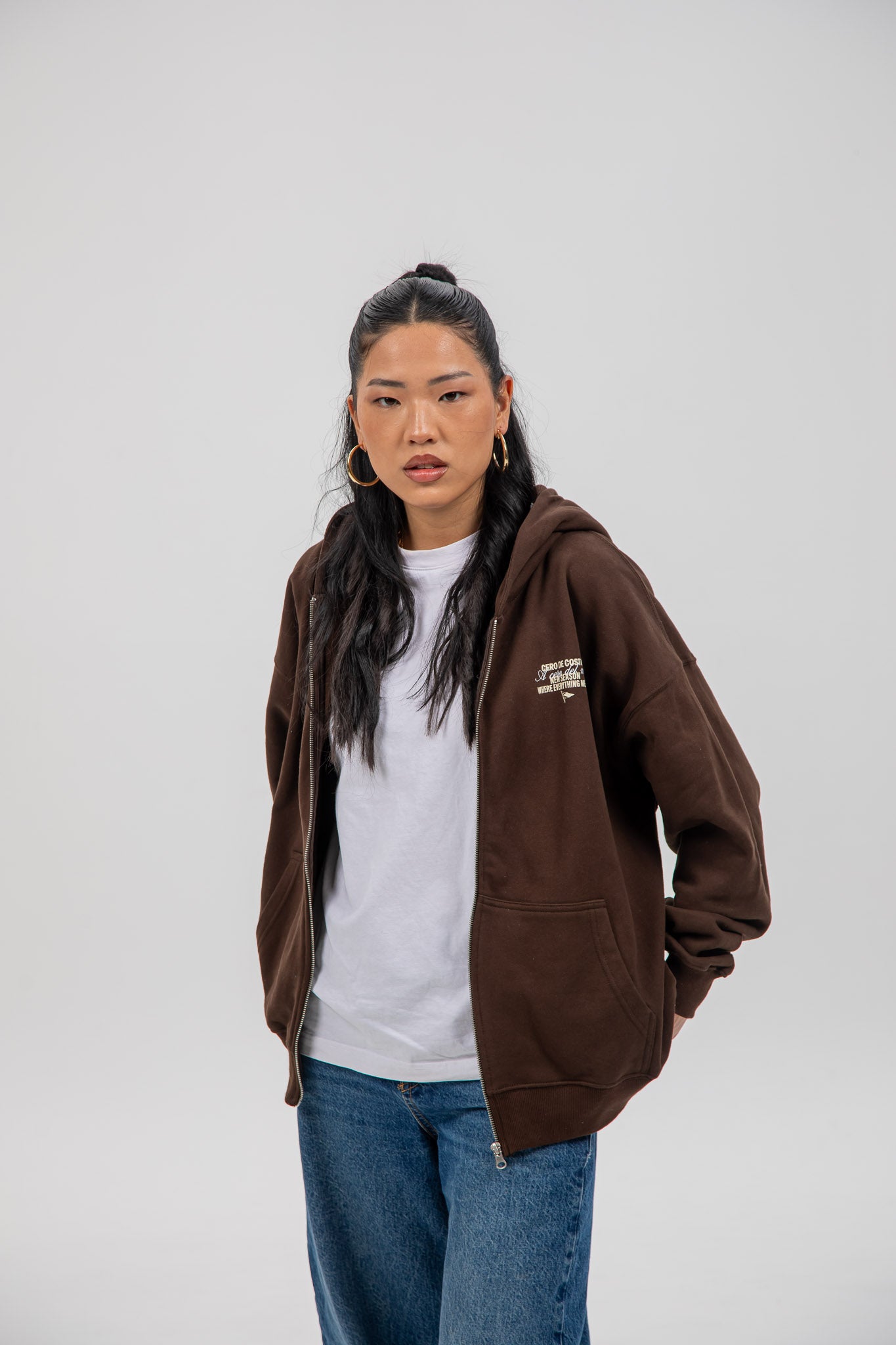 SUDADERA MARRÓN/BEIGE "MORRAZO" CREMALLERA CON CAPUCHA