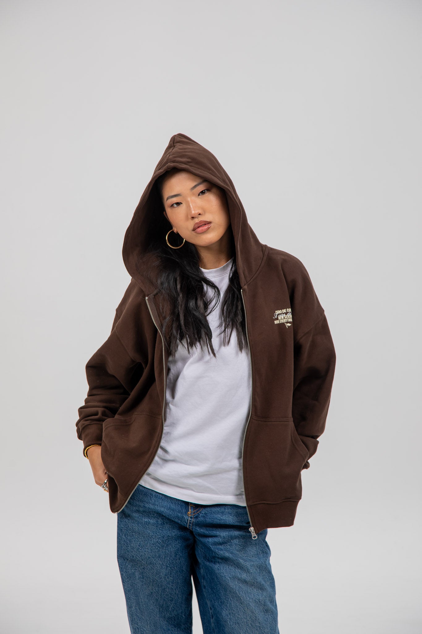 SUDADERA MARRÓN/BEIGE "MORRAZO" CREMALLERA CON CAPUCHA