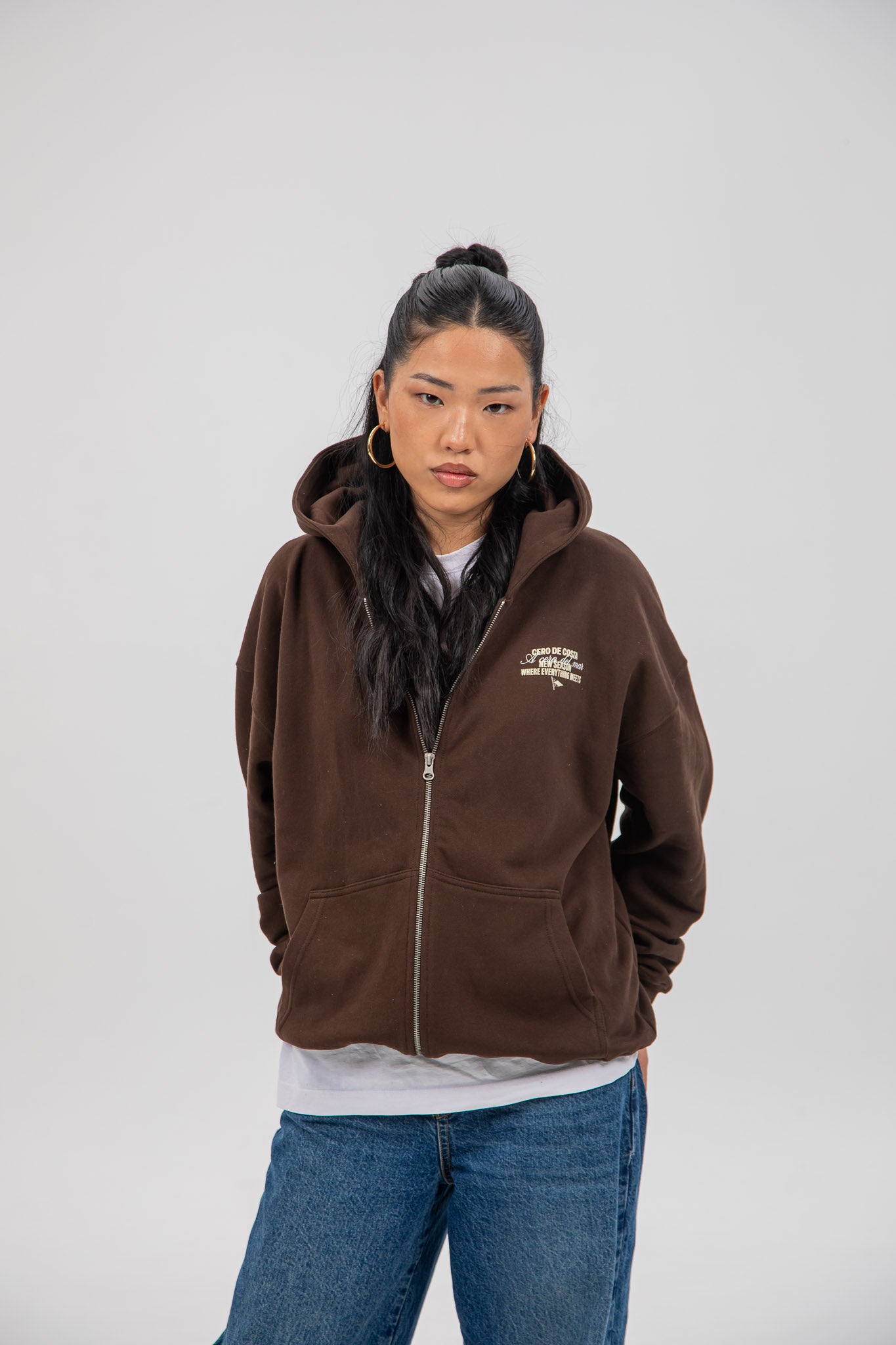 BROWN/BEIGE "MORRAZO" ZIP-UP HOODIE