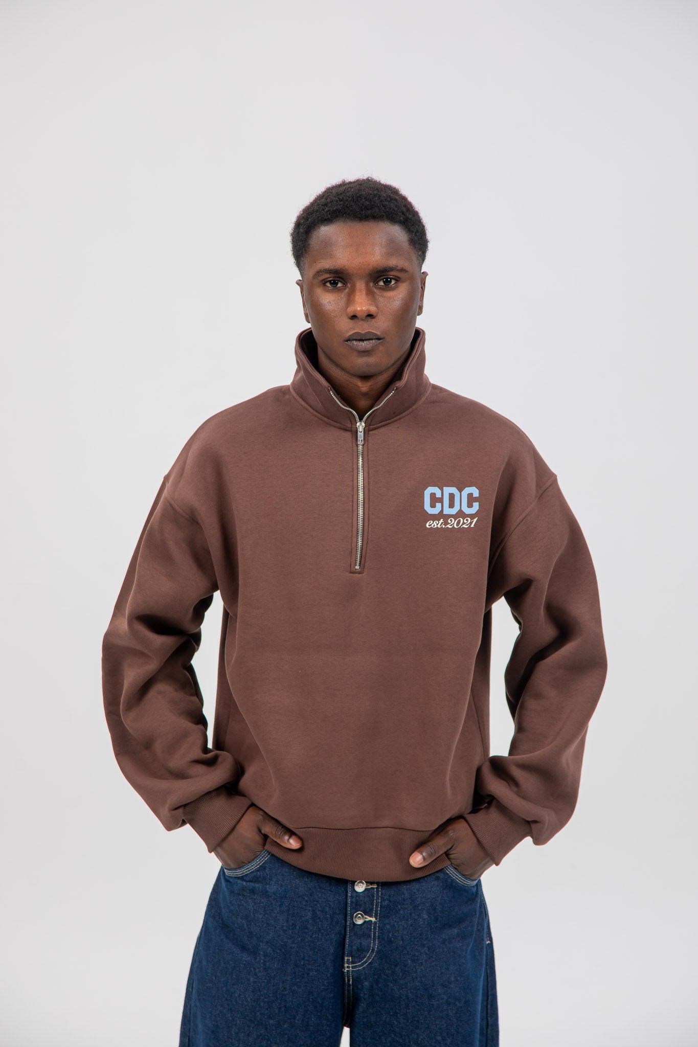 SUDADERA CDC MARRÓN/AZUL CREMALLERA MEDIA