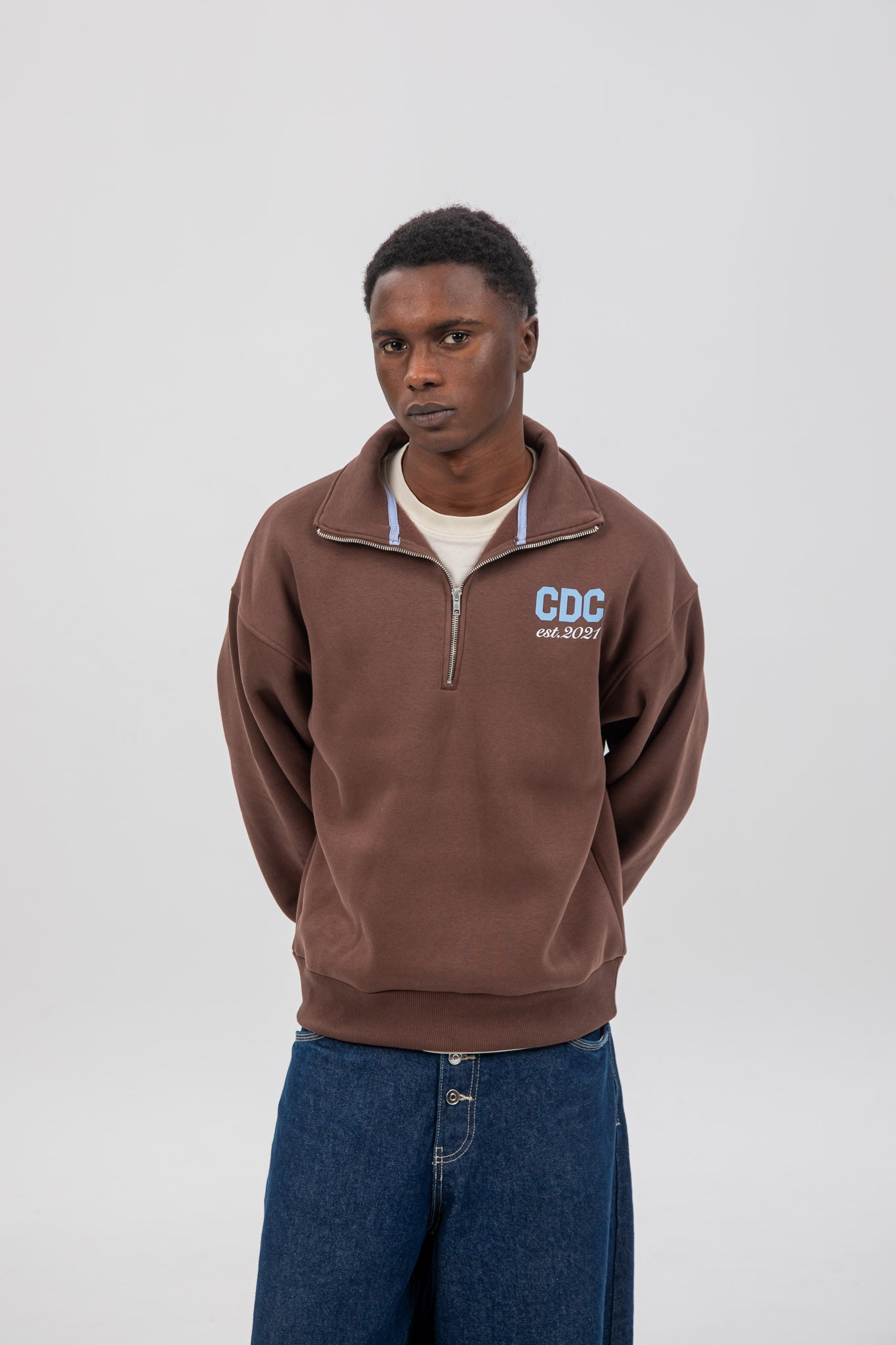 BROWN/BLUE "CDC" HALF-ZIP SWEATSHIRT