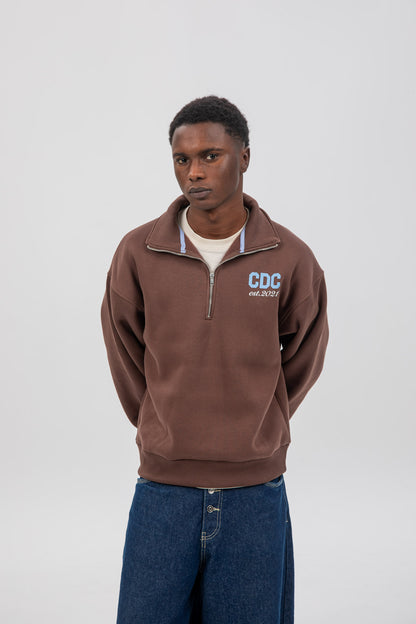 BROWN/BLUE "CDC" HALF-ZIP SWEATSHIRT
