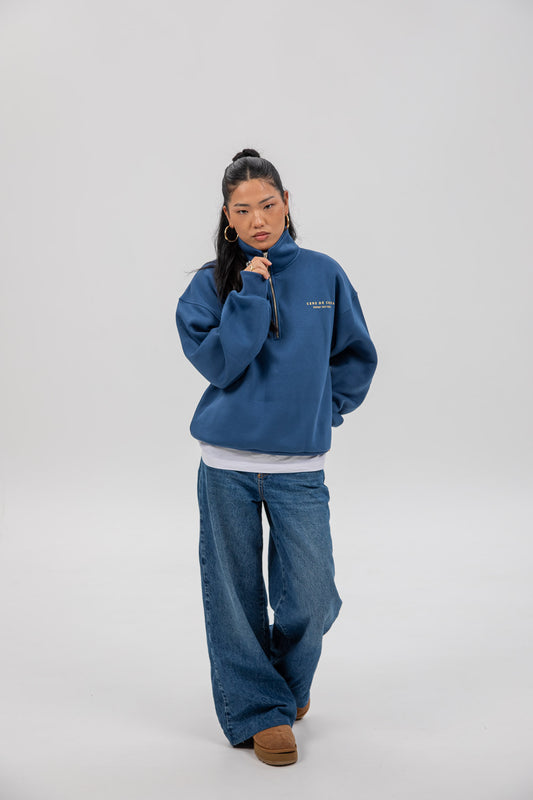 BLUE/YELLOW "SURF BEACHES" HALF ZIP SWEATSHIRT