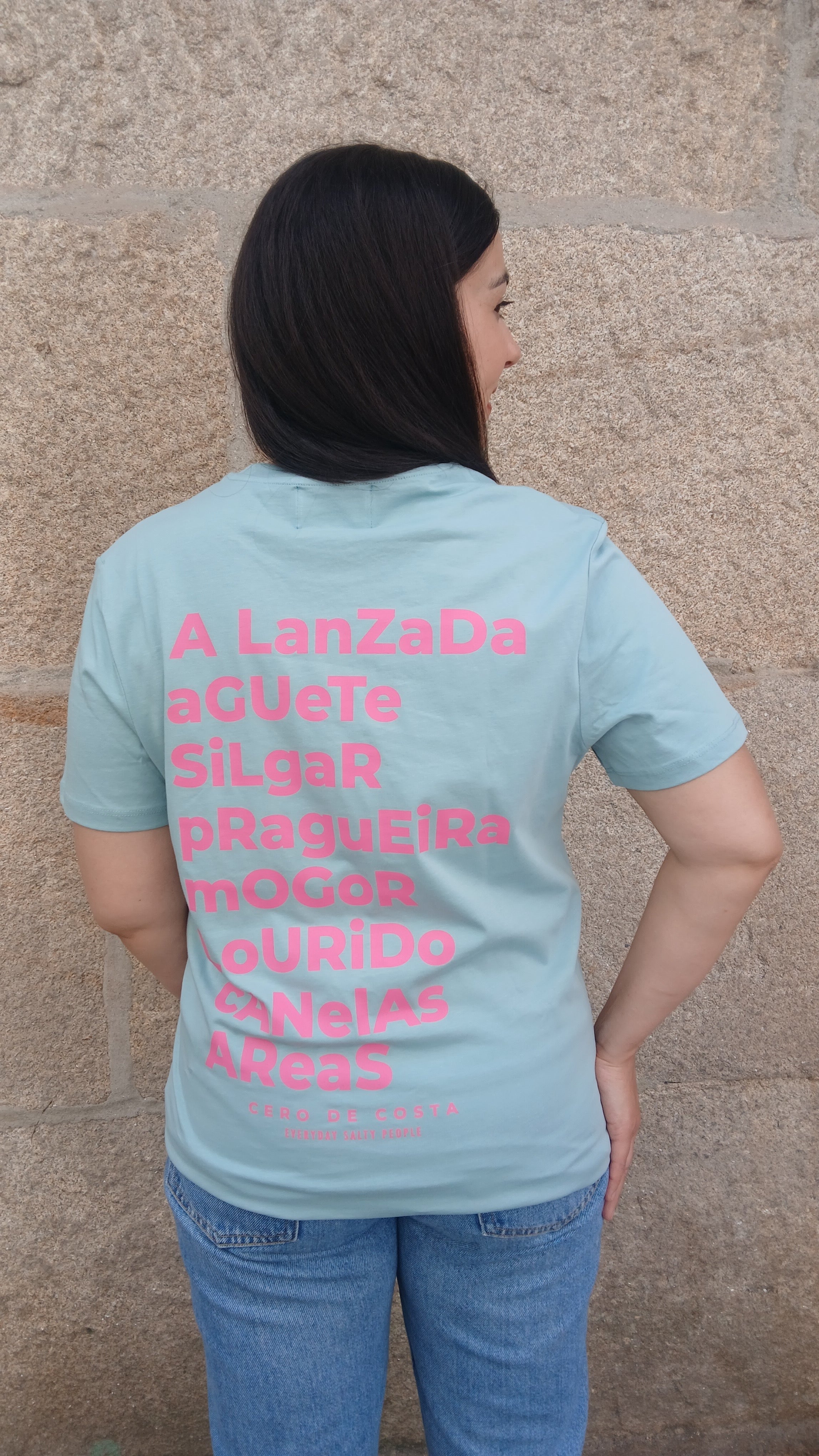 CAMISETA PONTEVEDRA CELESTE/ROSA “CERO DE COSTA”