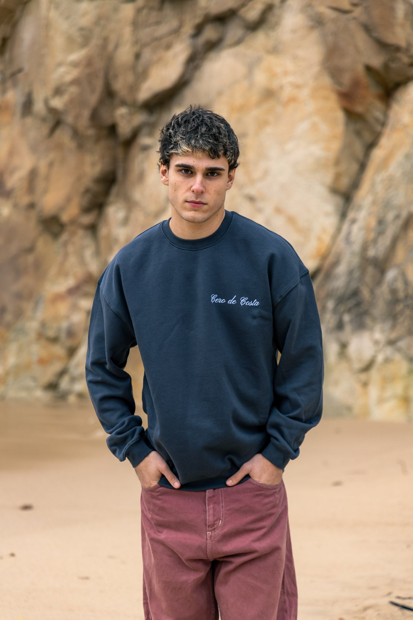 SUDADERA ANTRACITA/CELESTE "CERO DE COSTA CURSIVA" LOGO