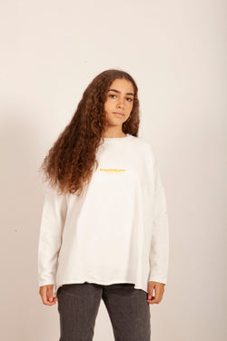 SUDADERA BLANCO/NARANJA FLÚOR "PUENTEDEUME" SIN CAPUCHA (TALLA ÚNICA)