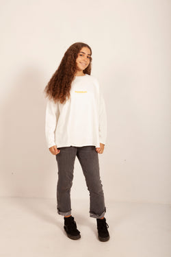 SUDADERA BLANCO/NARANJA FLÚOR "PUENTEDEUME" SIN CAPUCHA (TALLA ÚNICA)