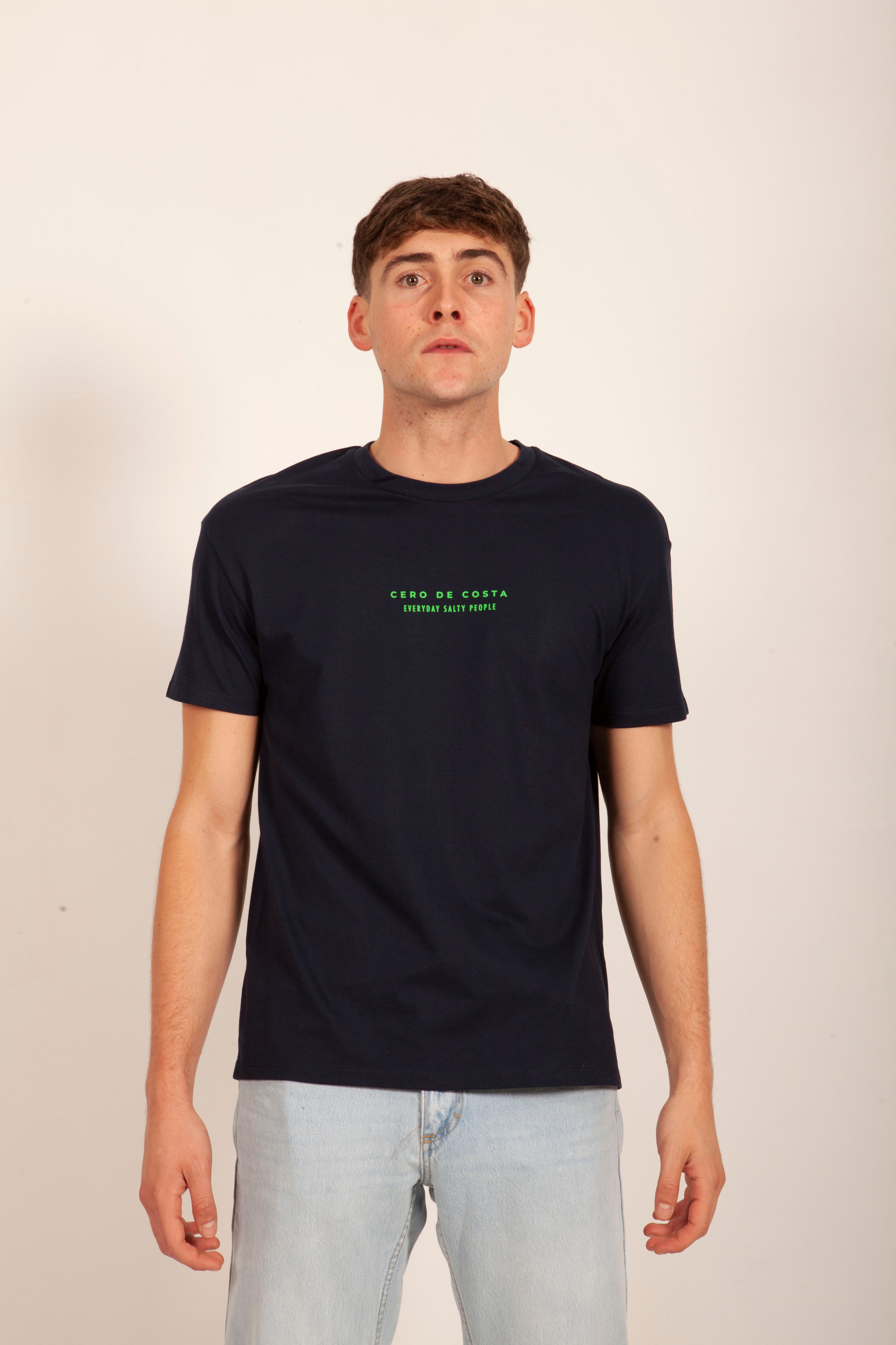 CAMISETA ALGODÓN ORGÁNICO MARINO/VERDE LOGO