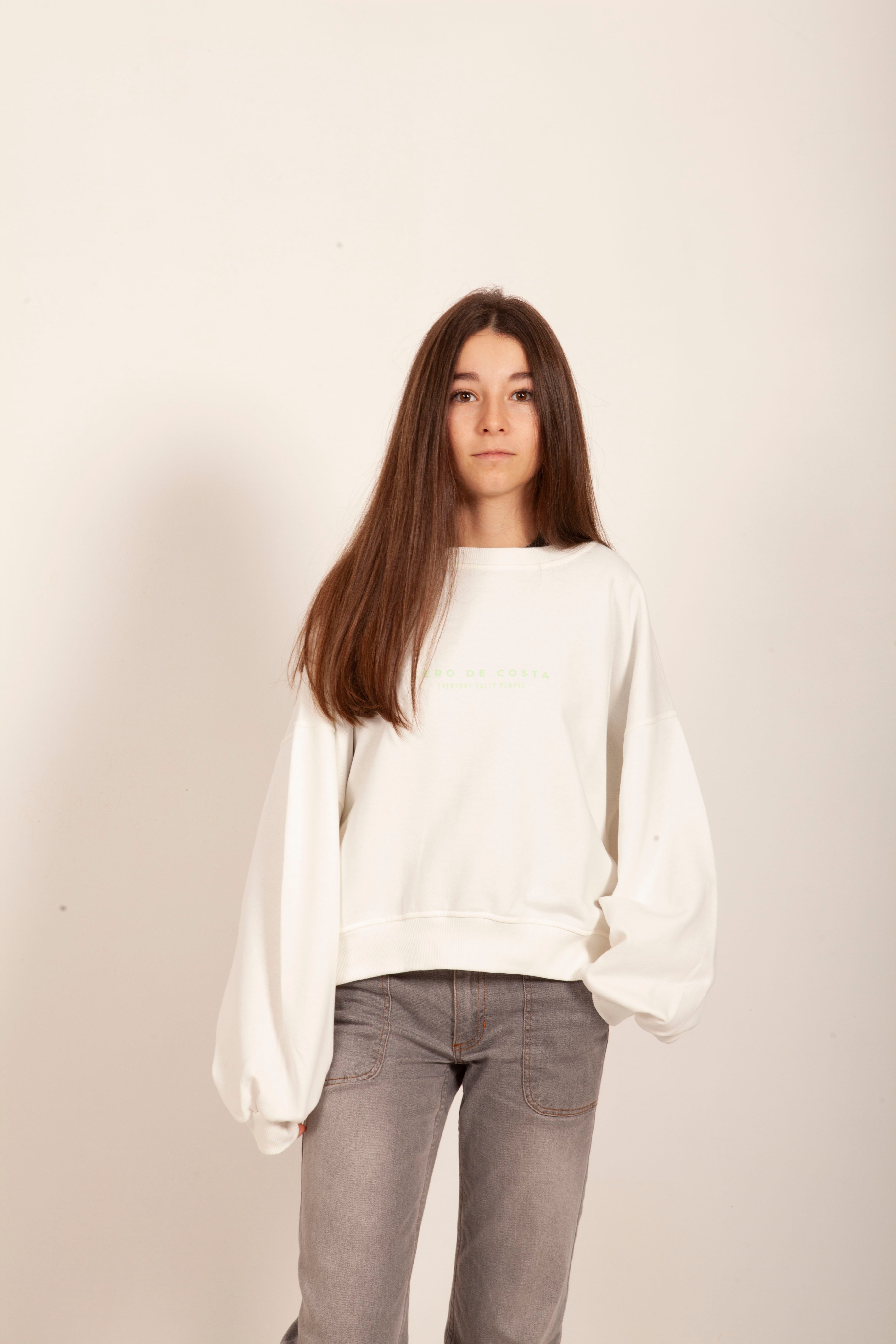 SUDADERA BLANCA/VERDE CORTA "CERO DE COSTA" PLAYAS SURF