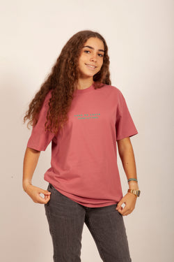 CAMISETA ALGODÓN ORGÁNICO ROSA KAFFA/VERDE “CERO DE COSTA” PLAYAS SURF