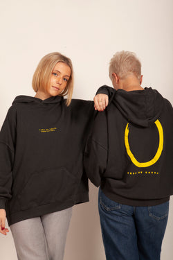 SUDADERA ANTRACITA/AMARILLO FLÚOR "LOGO CERO" CON CAPUCHA