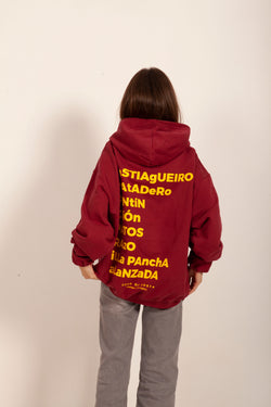 SUDADERA GRANATE ROJO/AMARILLO “CERO DE COSTA” PLAYAS SURF CON CAPUCHA
