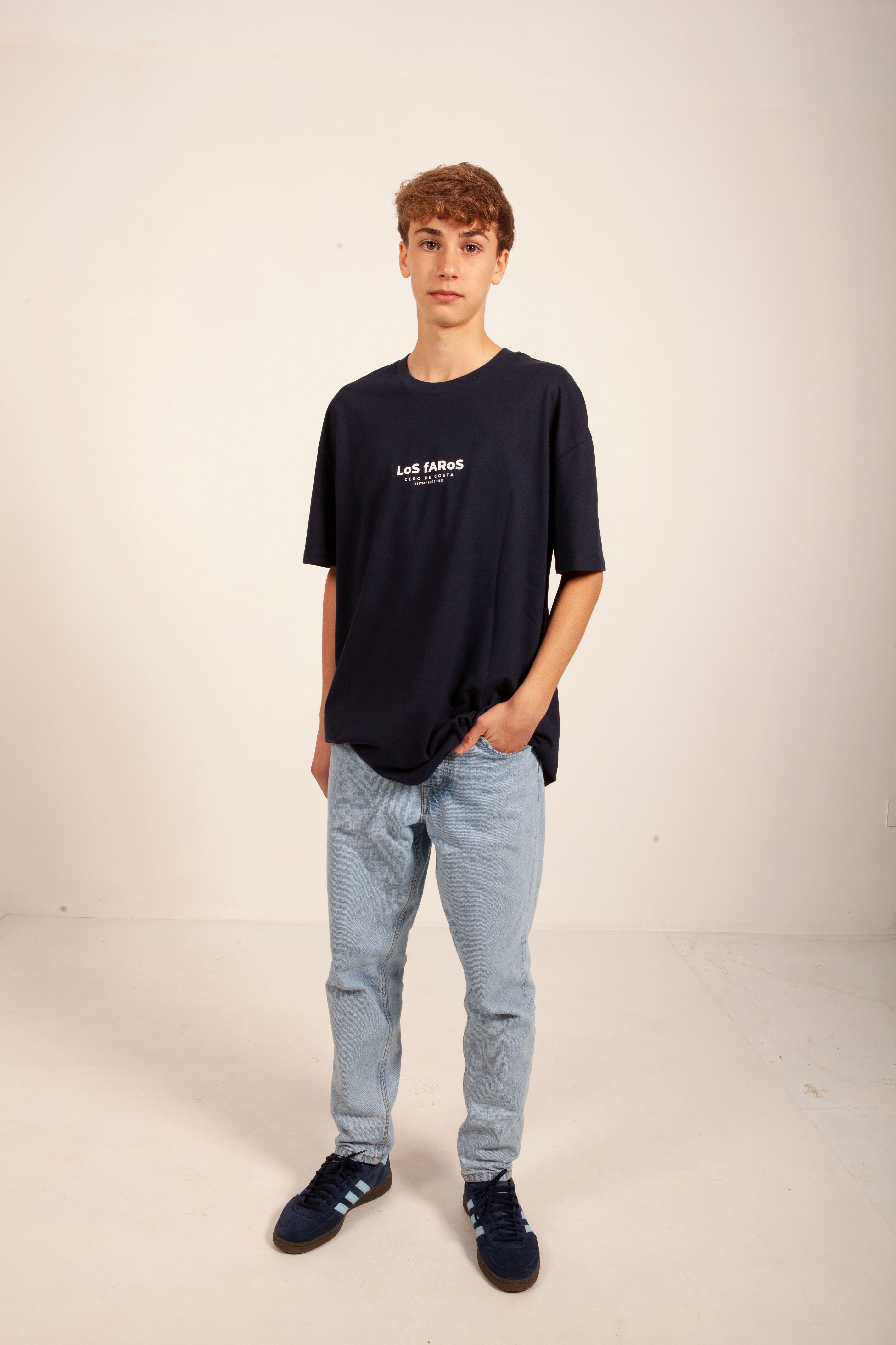 CAMISETA ALGODÓN ORGÁNICO MARINO/BLANCO “LOS FAROS”