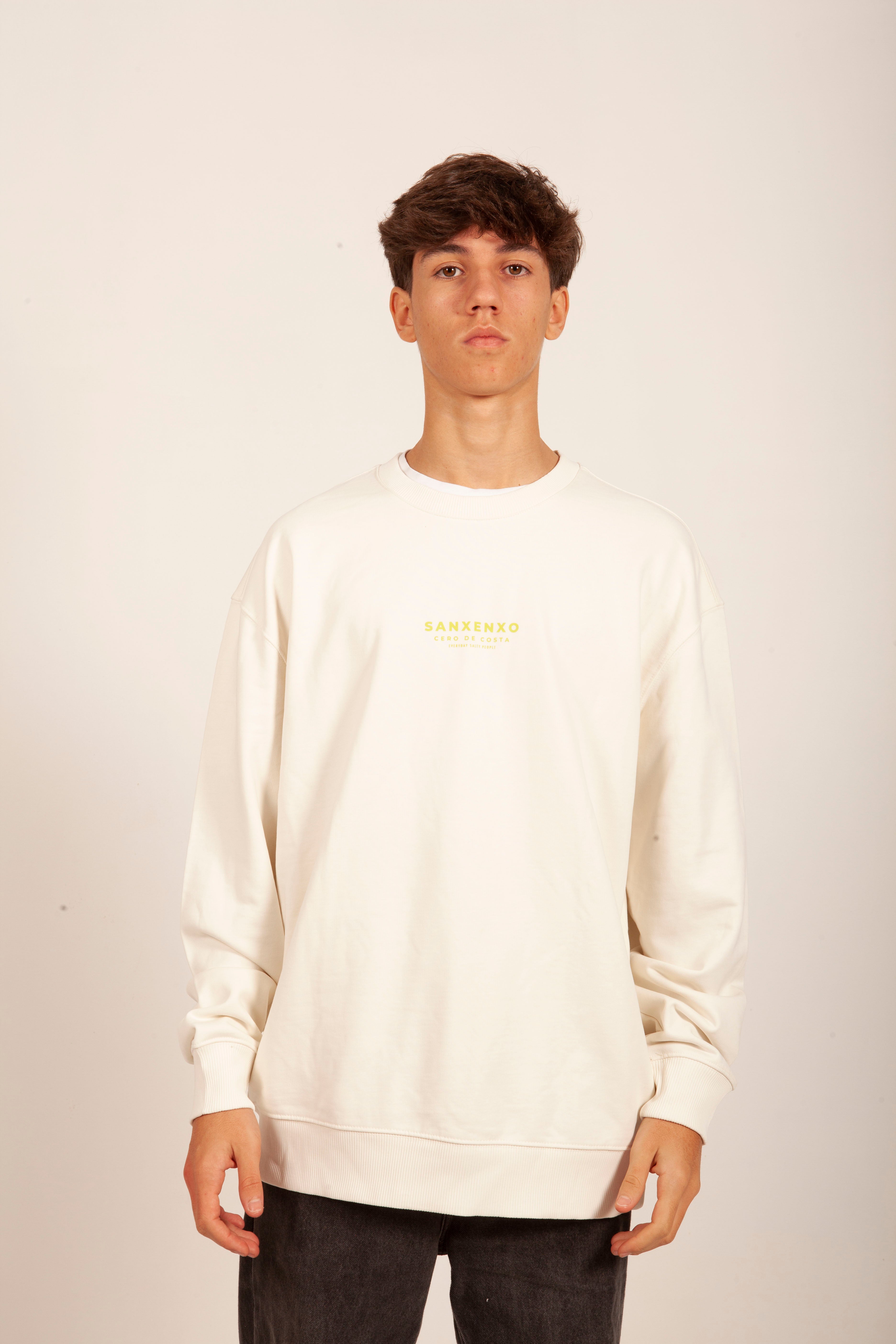 SUDADERA "SANXENXO" BLANCO/VERDE LIMA SIN CAPUCHA
