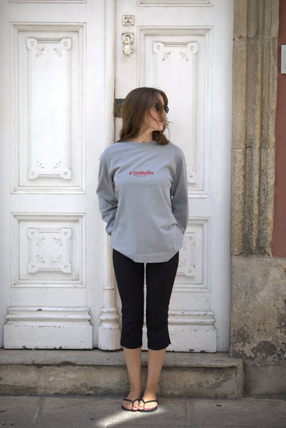 CAMISETA GRIS/ROJO "A CORUÑA" MANGA LARGA