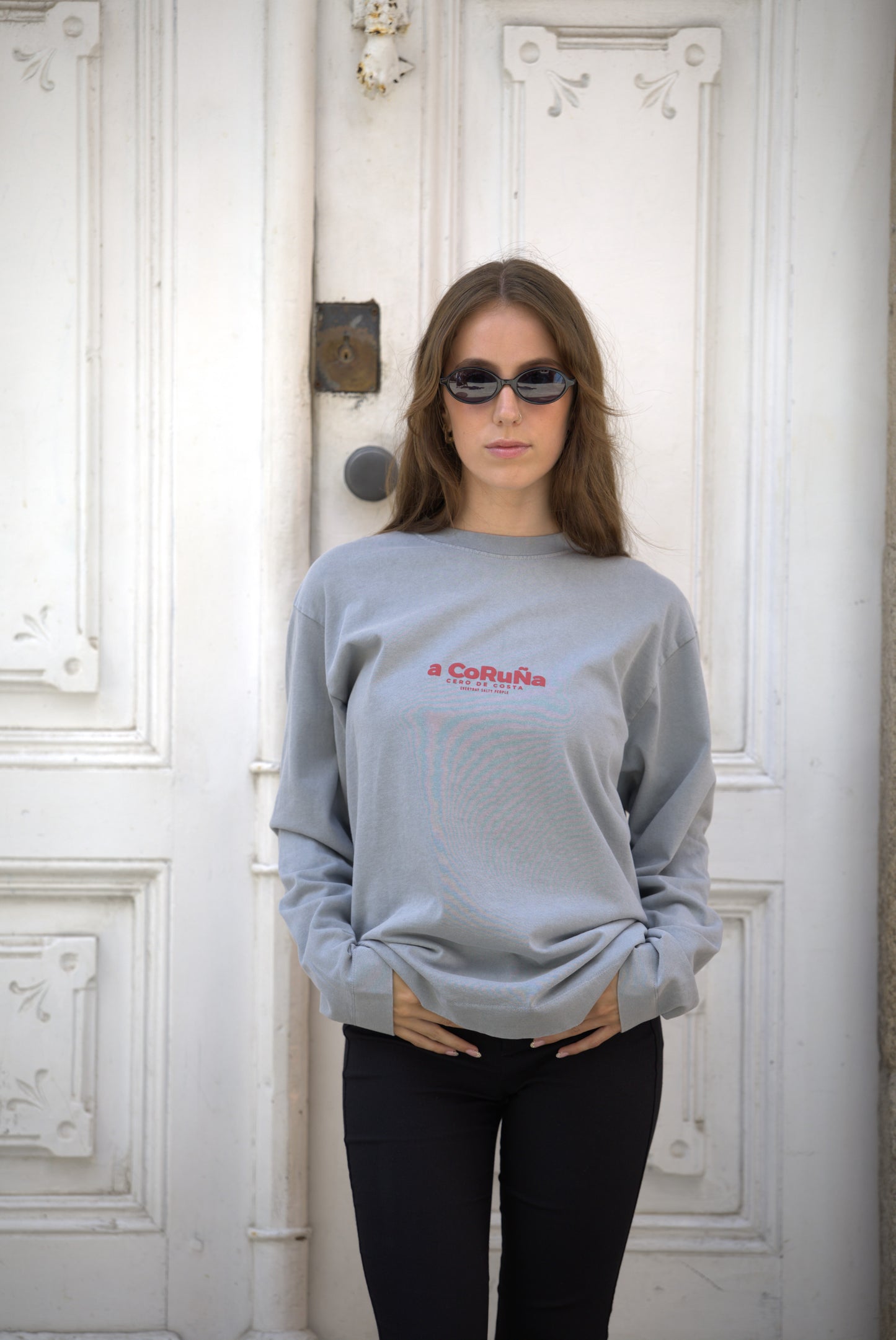 CAMISETA GRIS/ROJO "A CORUÑA" MANGA LARGA