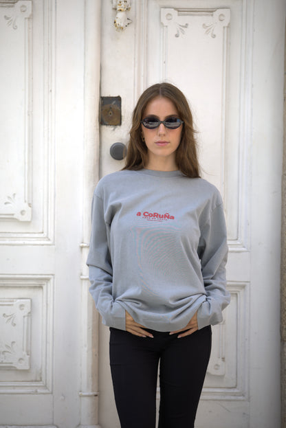 CAMISETA GRIS/ROJO "A CORUÑA" MANGA LARGA