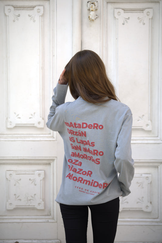 CAMISETA GRIS/ROJO "A CORUÑA" MANGA LARGA