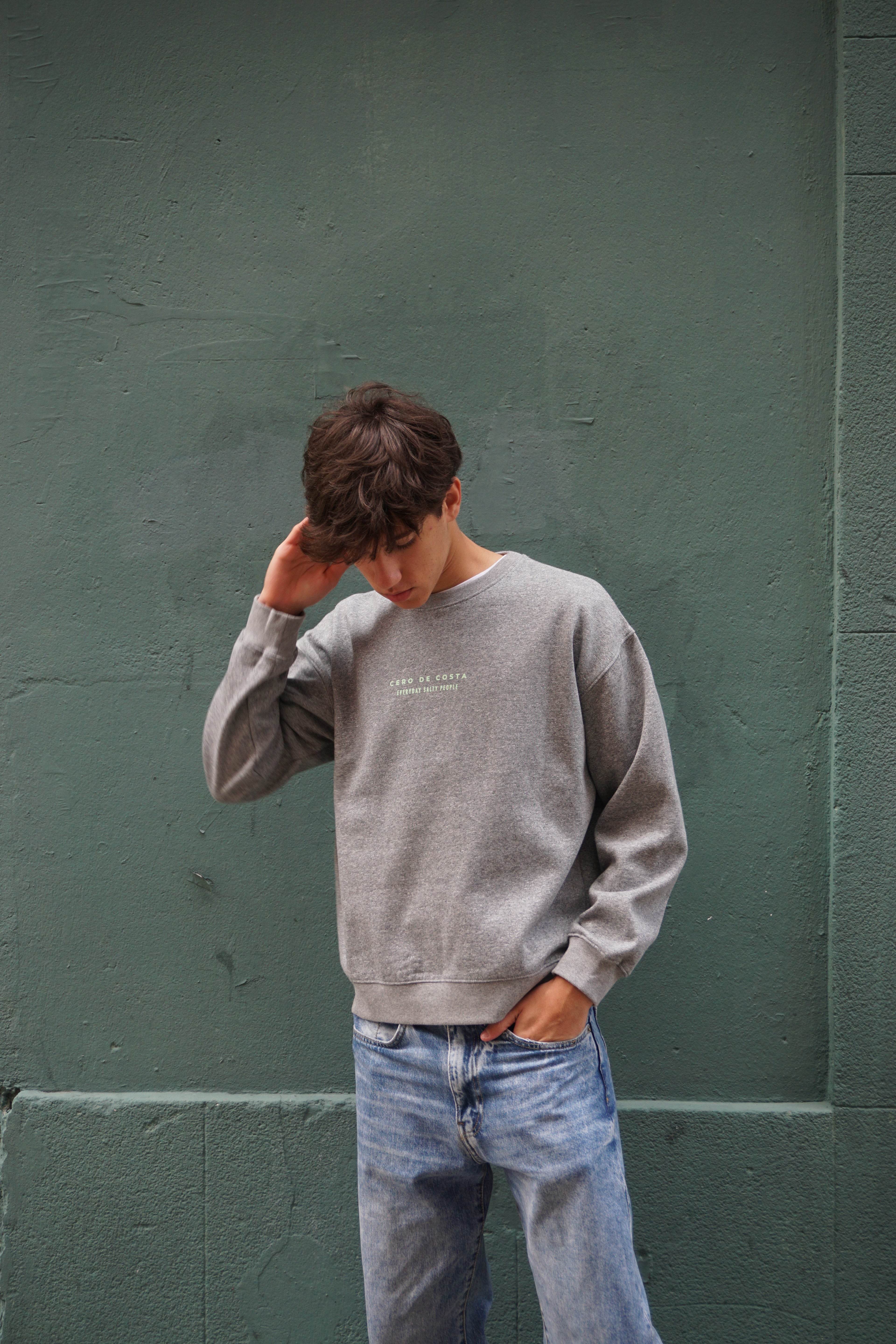 SUDADERA GRIS/VERDE "CERO DE COSTA" PLAYAS SURF