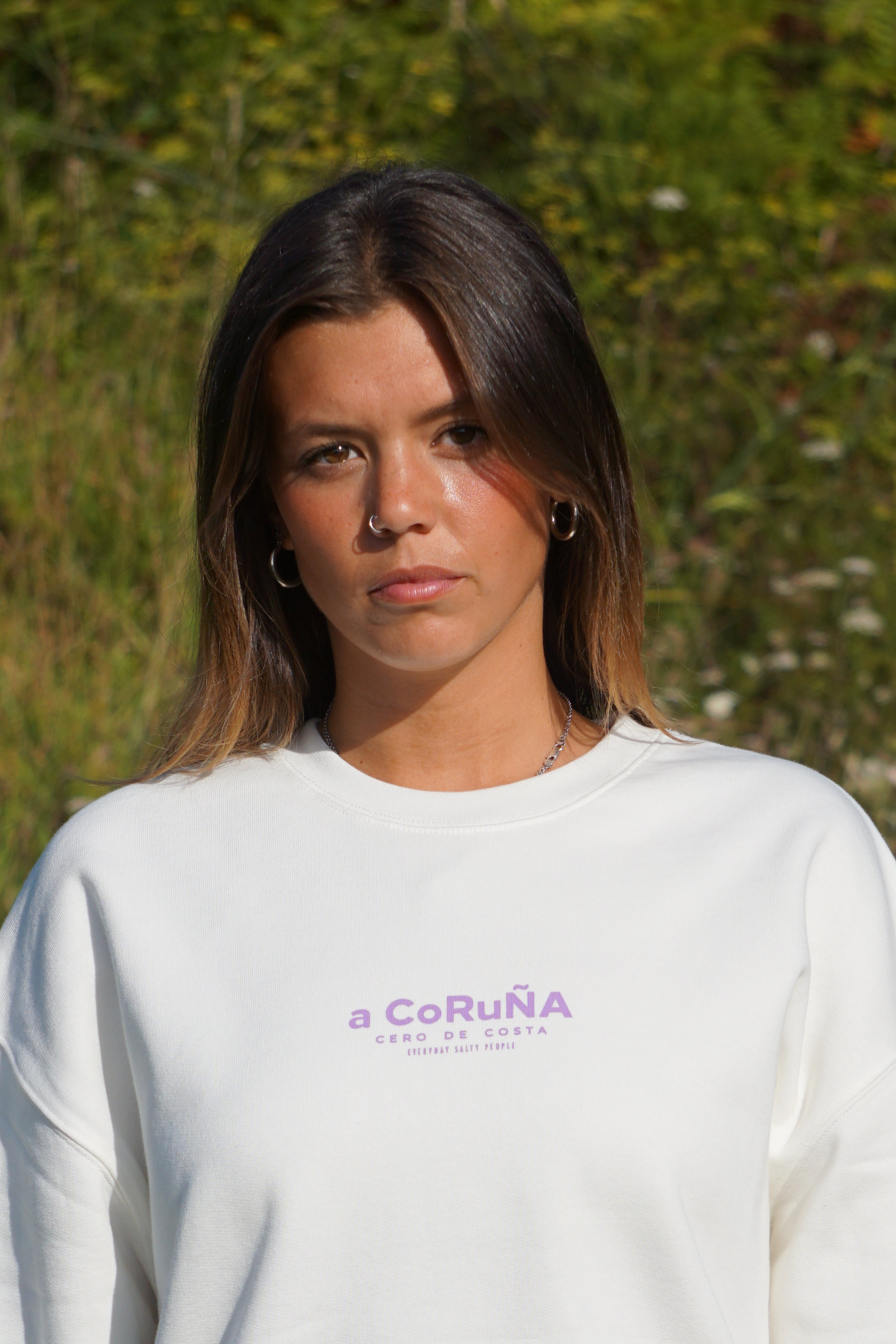 SUDADERA BLANCO/LILA "A CORUÑA"