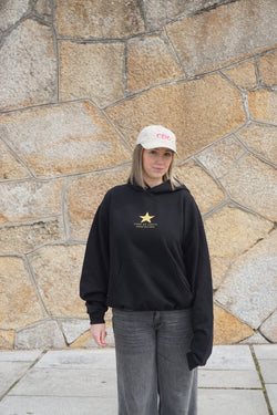SUDADERA NEGRO/DORADO PLAYAS SURF ESTRELLA CON CAPUCHA