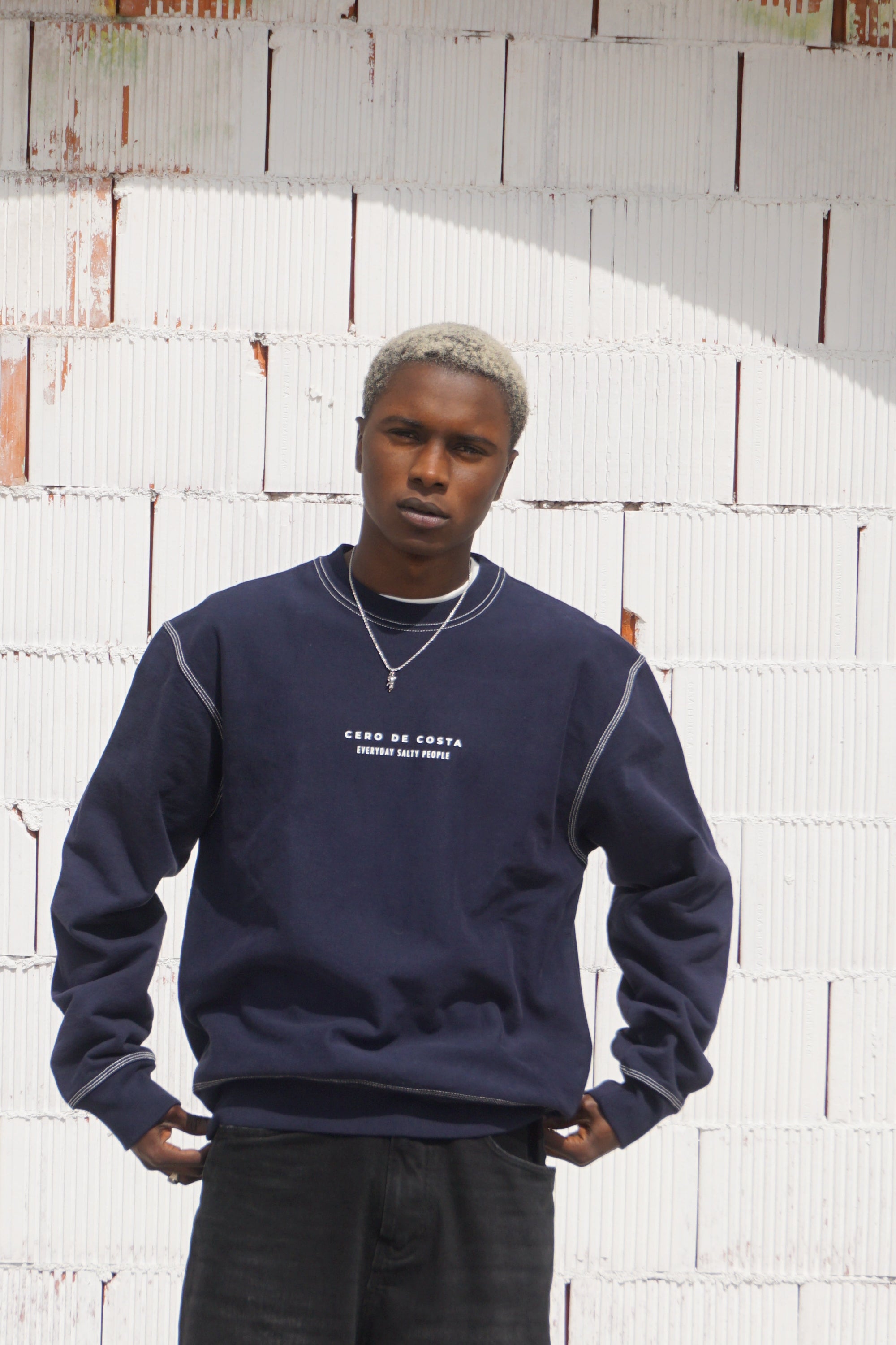 SUDADERA MARINO/BLANCO "PONTEVEDRA" (PESPUNTE)