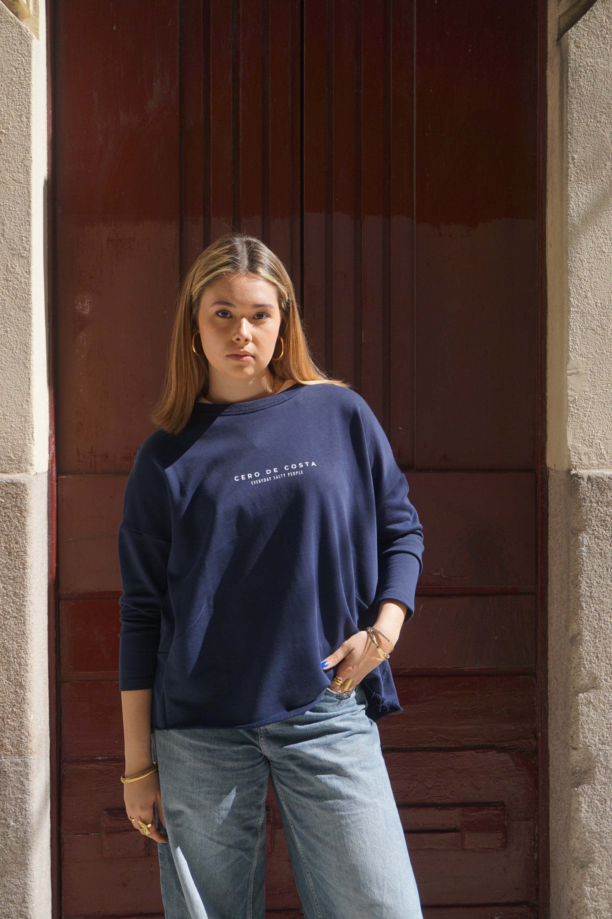 SUDADERA MARINO/BLANCO "CERO DE COSTA" PLAYAS SURF TALLA ÚNICA