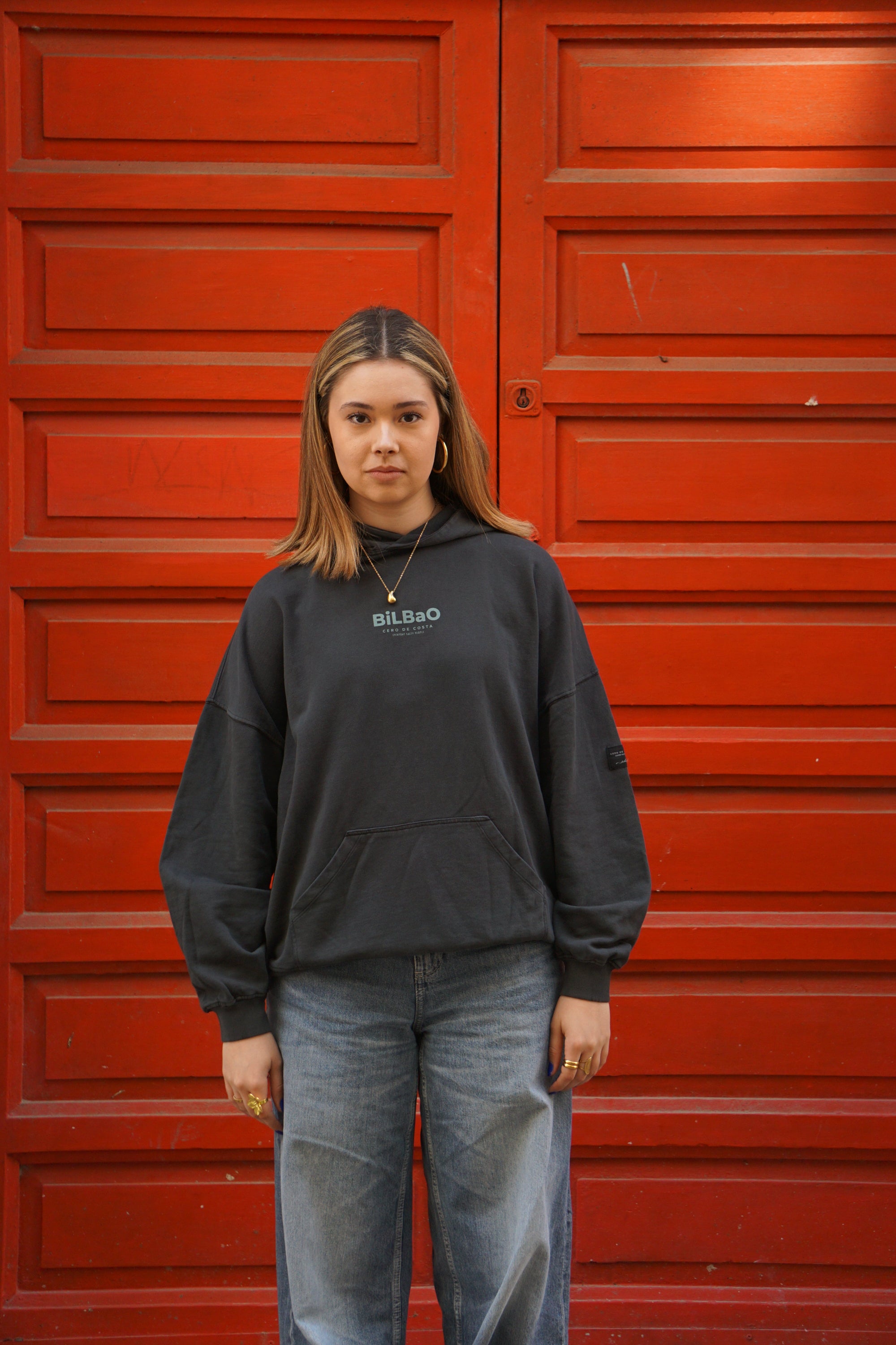 SUDADERA ANTRACITA7AZUL "BILBAO" CON CAPUCHA