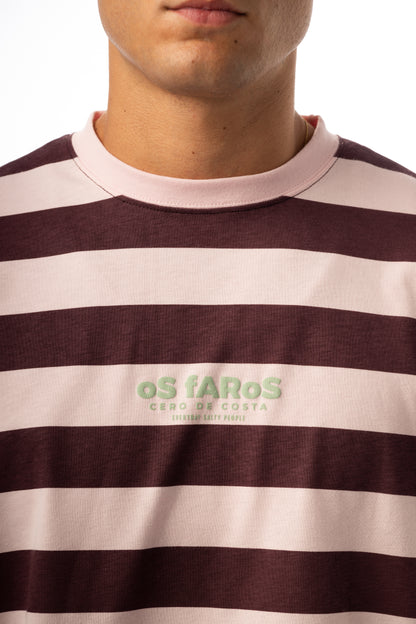 CAMISETA ROSA/BERENJENA "OS FAROS" RAYAS
