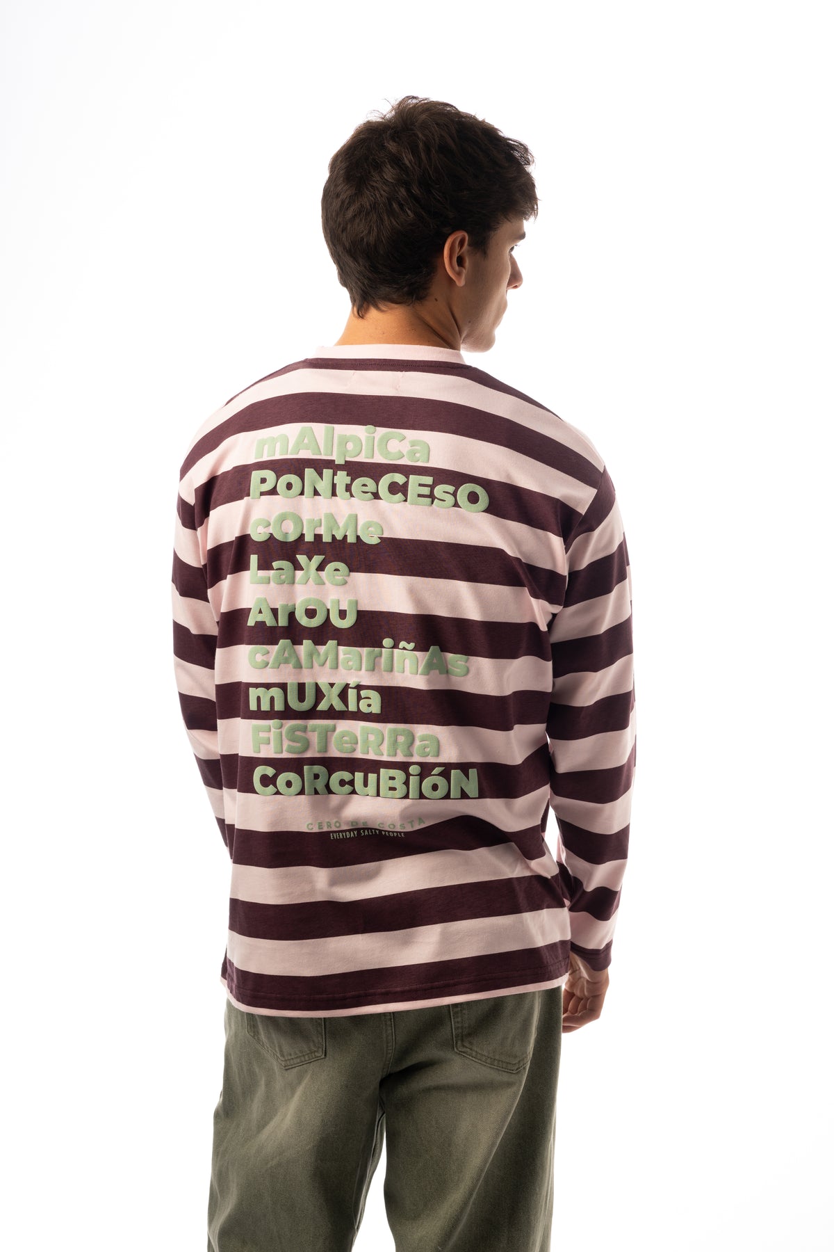 CAMISETA ROSA/BERENJENA "OS FAROS" RAYAS