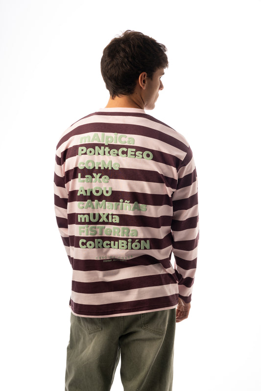 CAMISETA ROSA/BERENJENA "OS FAROS" RAYAS
