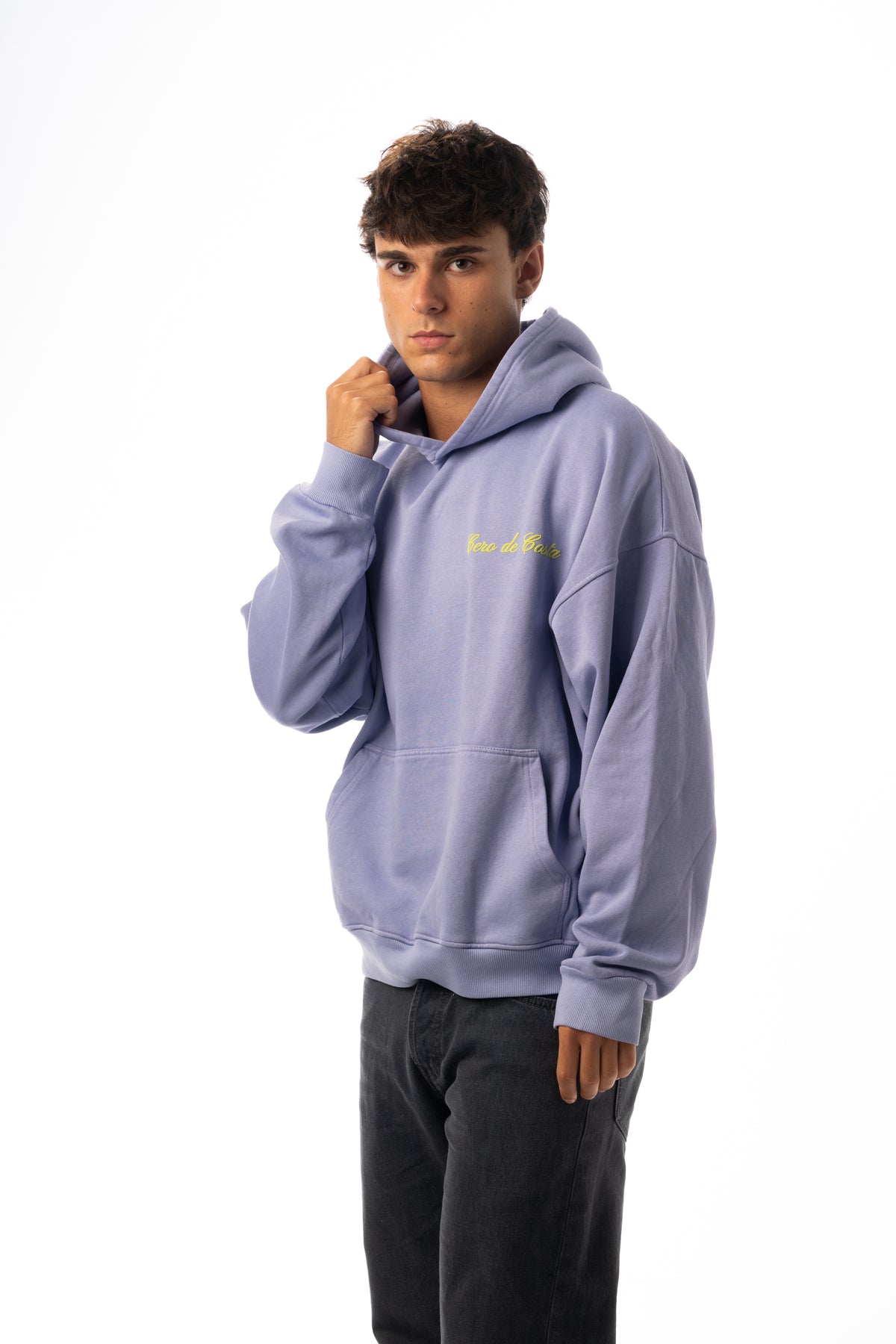 SUDADERA LILA-TIZA/VERDE "LOGO CURSIVA" CON CAPUCHA