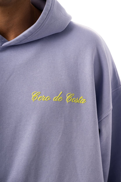 SUDADERA LILA-TIZA/VERDE "LOGO CURSIVA" CON CAPUCHA