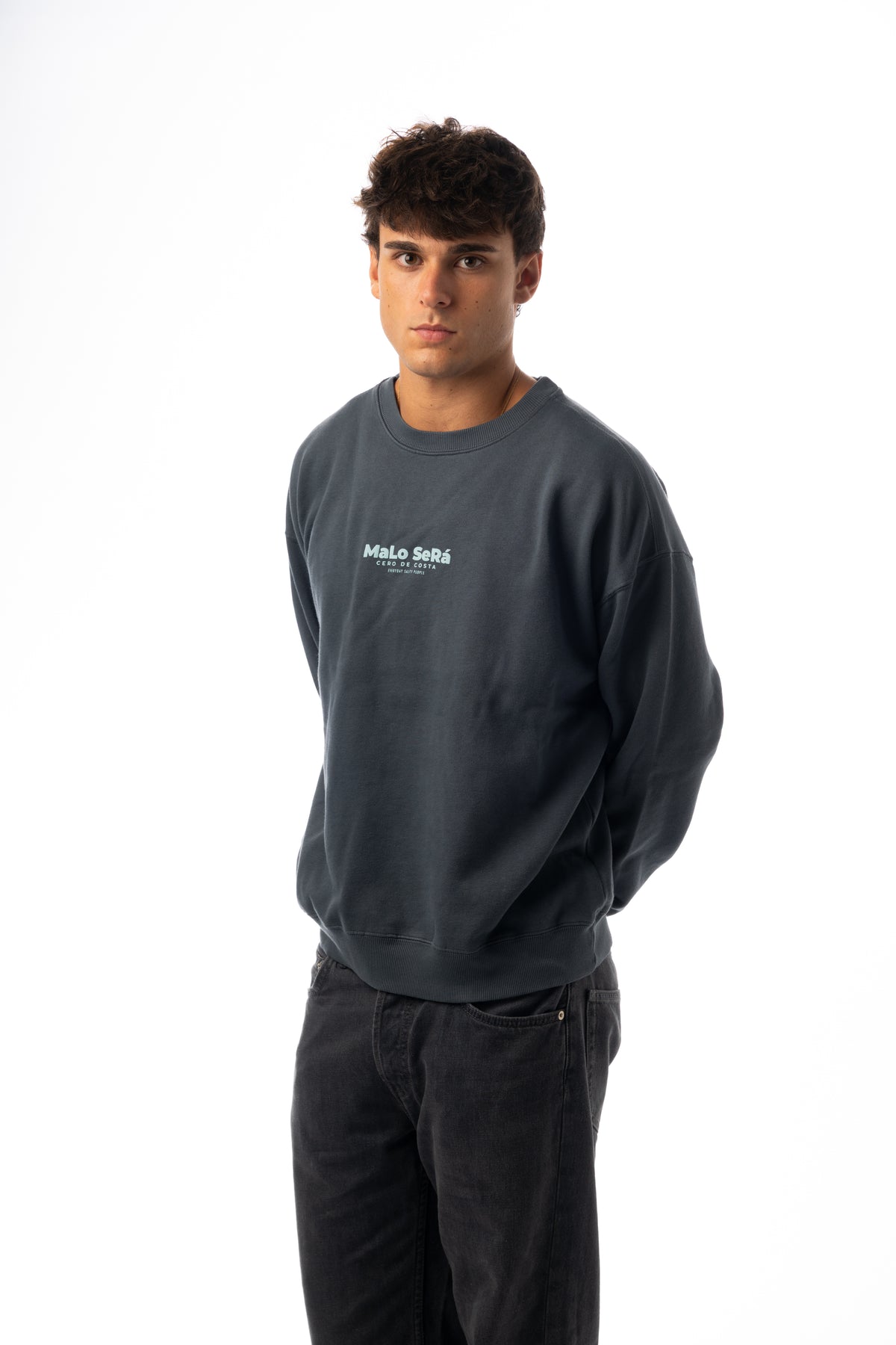 SUDADERA ANTRACITA/CELESTE "MALO SERÁ" – foto 4