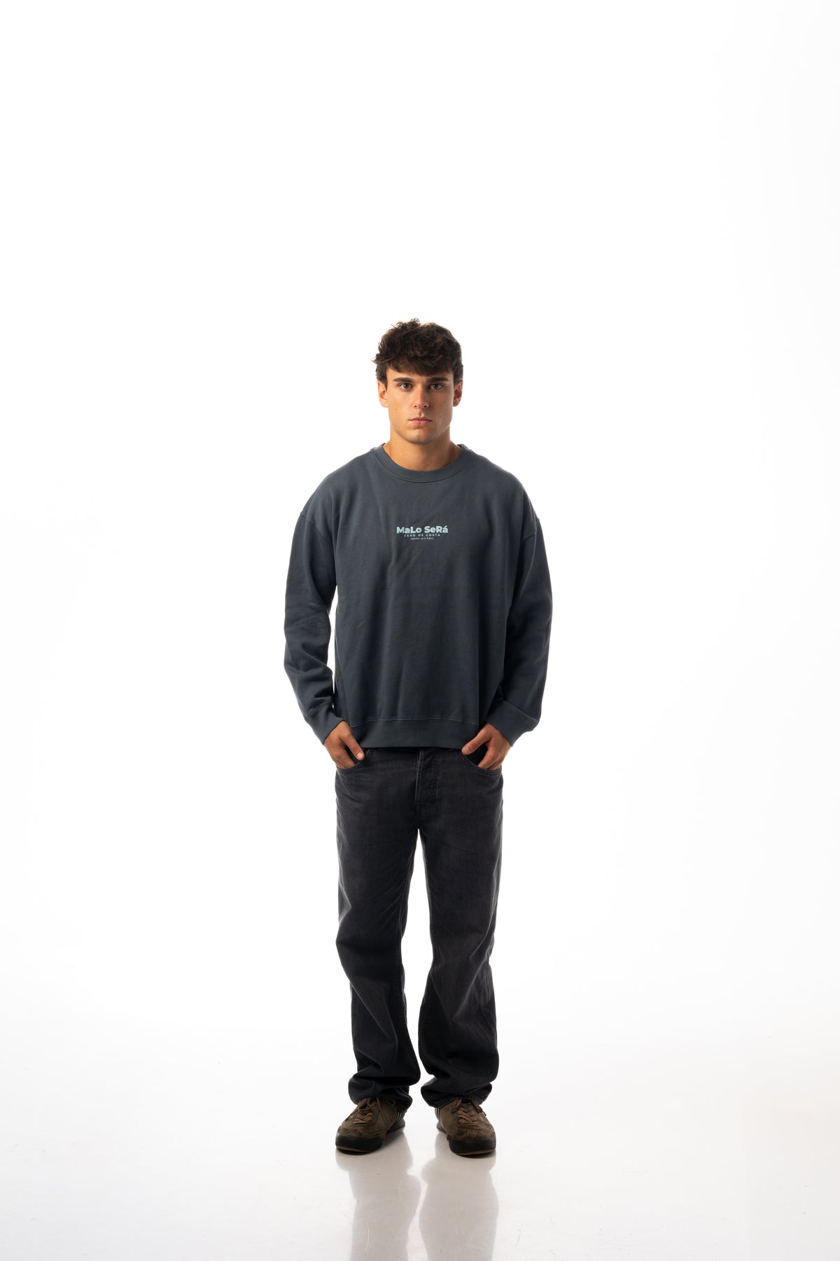 SUDADERA ANTRACITA/CELESTE "MALO SERÁ"