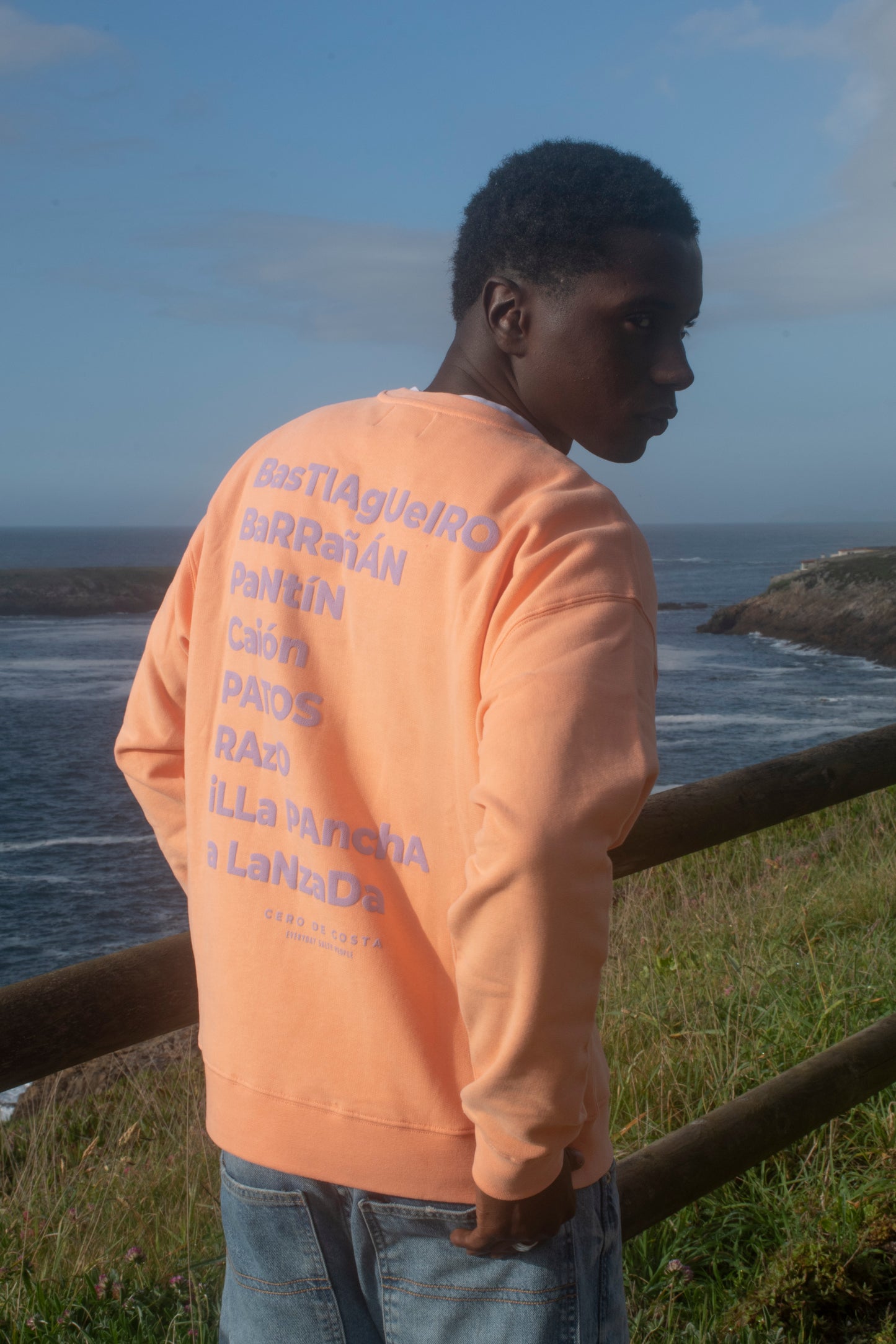 SUDADERA MELOCOTÓN/LILA "PLAYAS SURF"