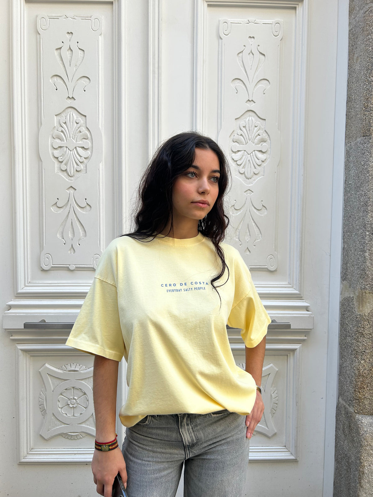 CAMISETA MANTEQUILLA/AZUL "MORRAZO"