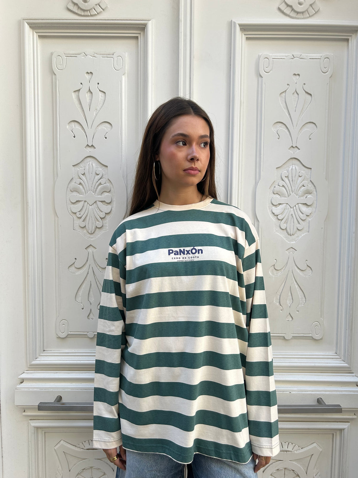 CAMISETA VERDE/BEIGE "PANXÓN" RAYAS