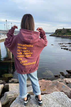 SUDADERA GRANATE/MOSTAZA "LA CORUÑA" PLAYAS CIUDAD CON CAPUCHA