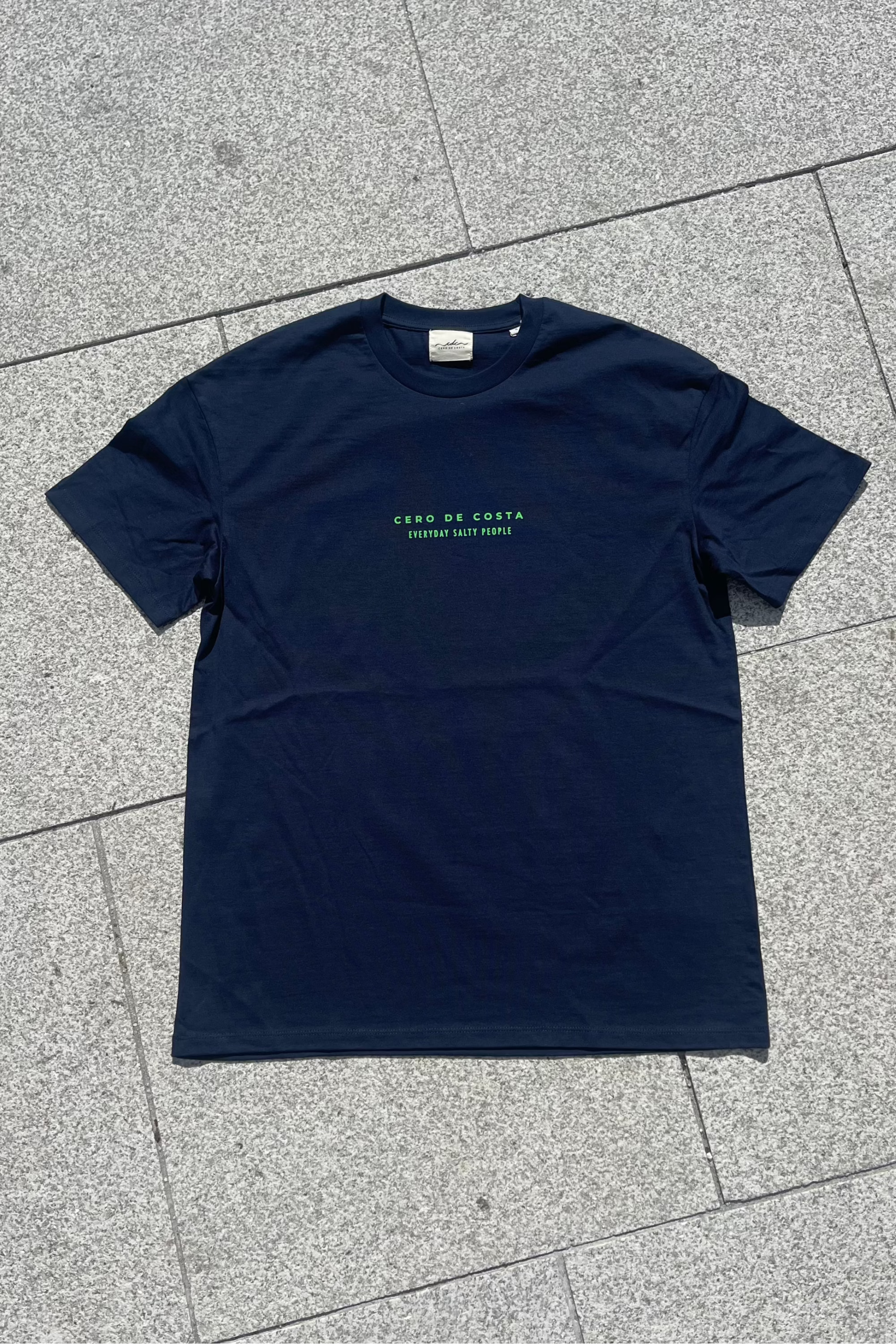 CAMISETA ALGODÓN ORGÁNICO MARINO/VERDE “PONTEVEDRA CERO DE COSTA”