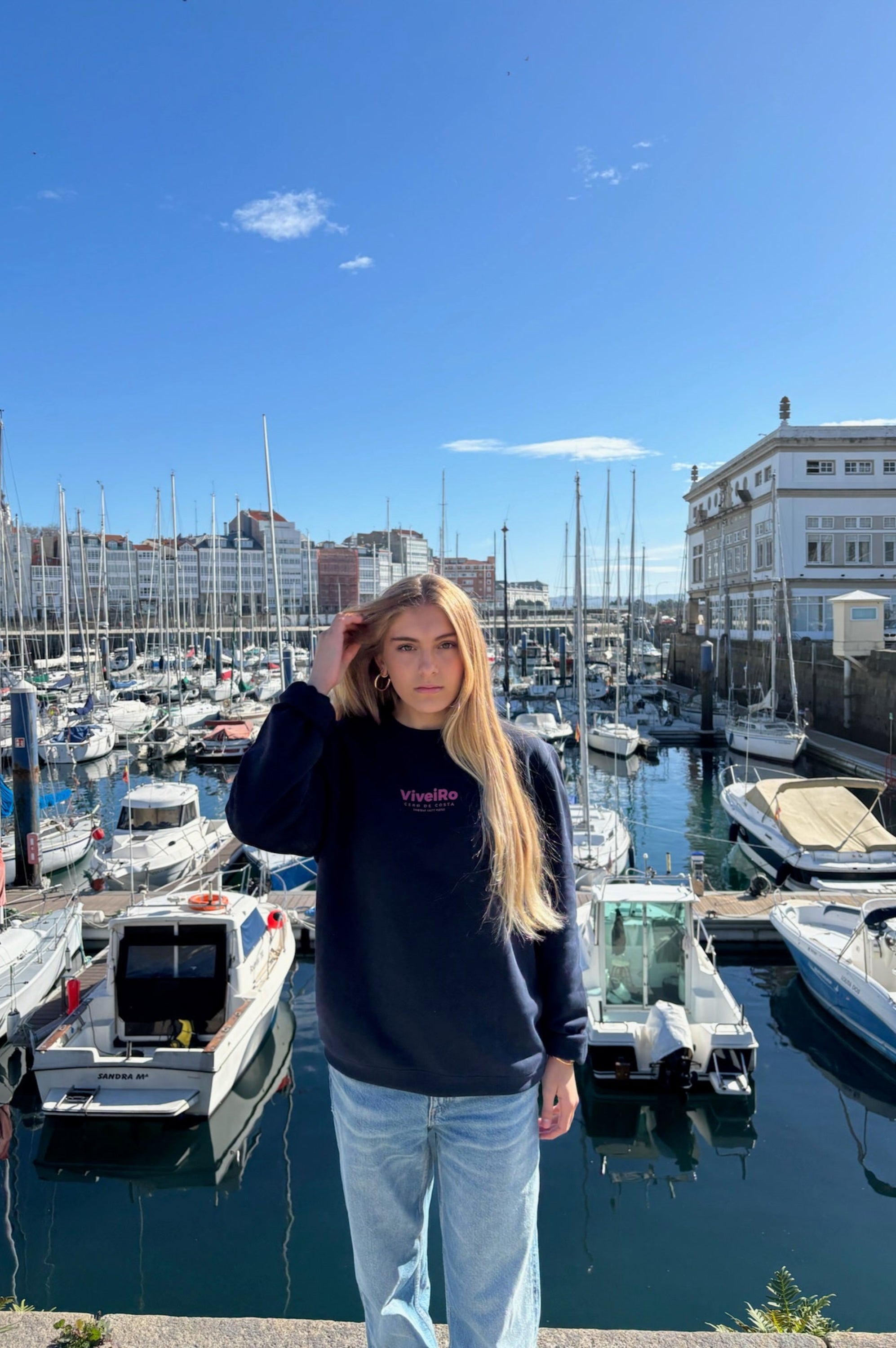SUDADERA MARINO/FUCSIA "VIVEIRO"