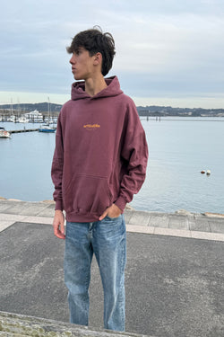 SUDADERA GRANATE/MOSTAZA "ORTIGUEIRA" CON CAPUCHA