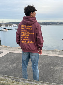 SUDADERA GRANATE/MOSTAZA "ORTIGUEIRA" CON CAPUCHA
